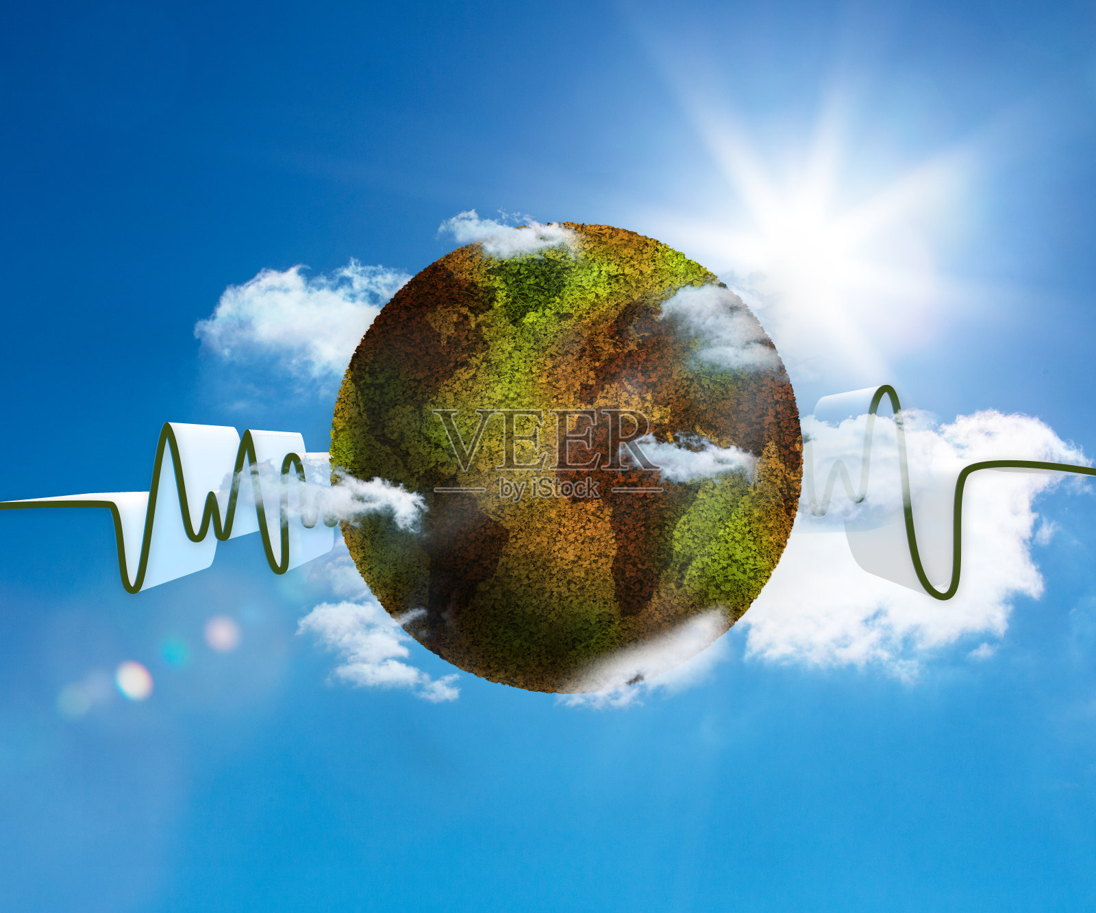 绿色和白色波形与绿色和棕色纹理地球照片摄影图片