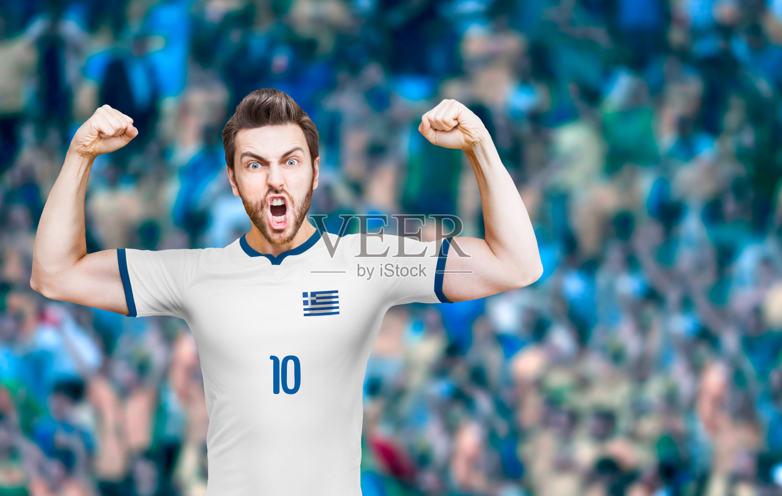 希腊球迷庆祝照片摄影图片