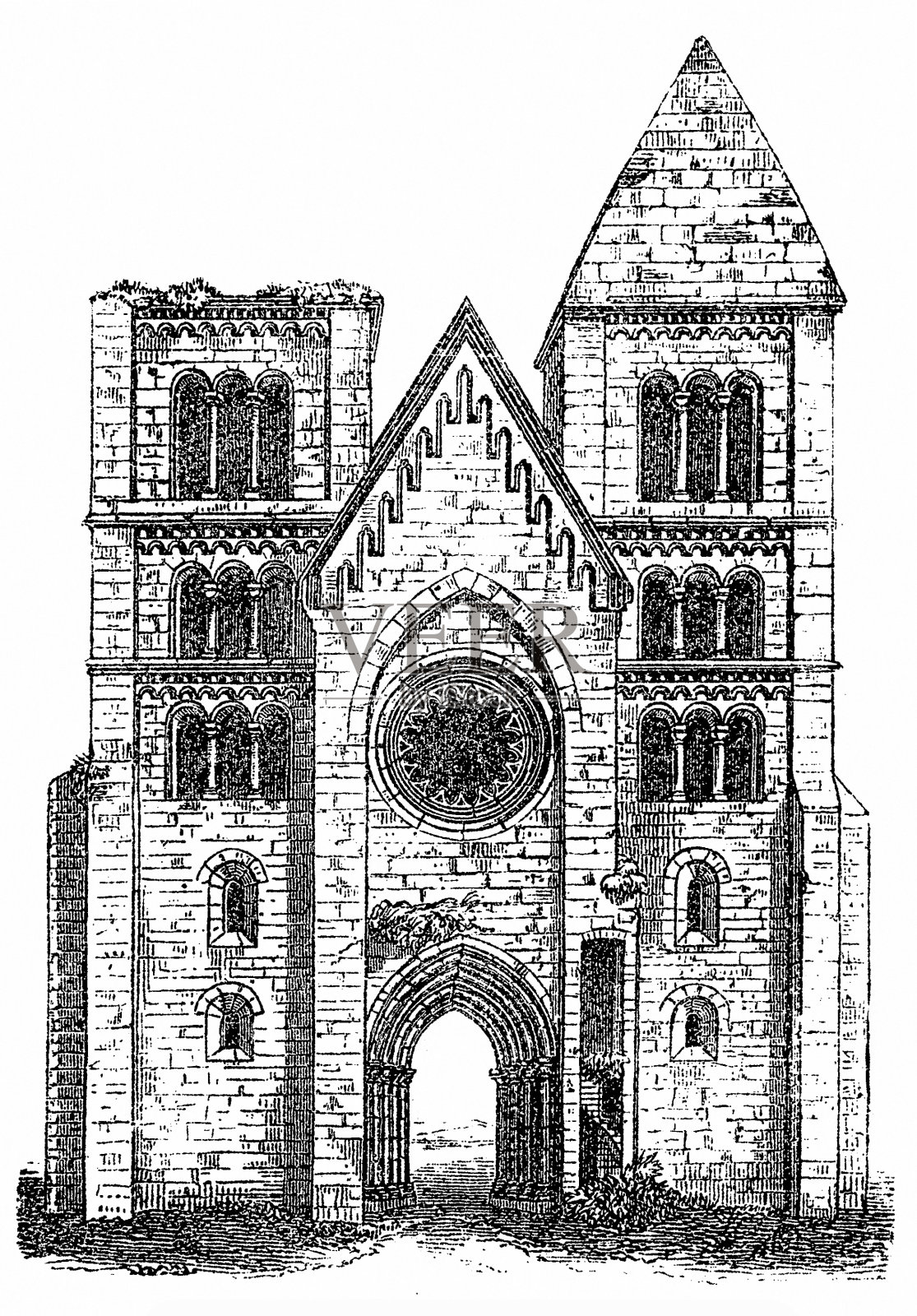 匈牙利Zsambek的老教堂遗址插画图片素材