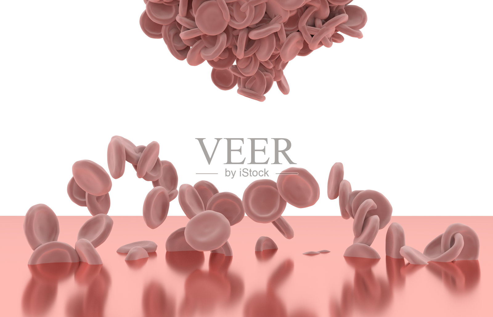 血细胞落在白色背景的地板上。照片摄影图片