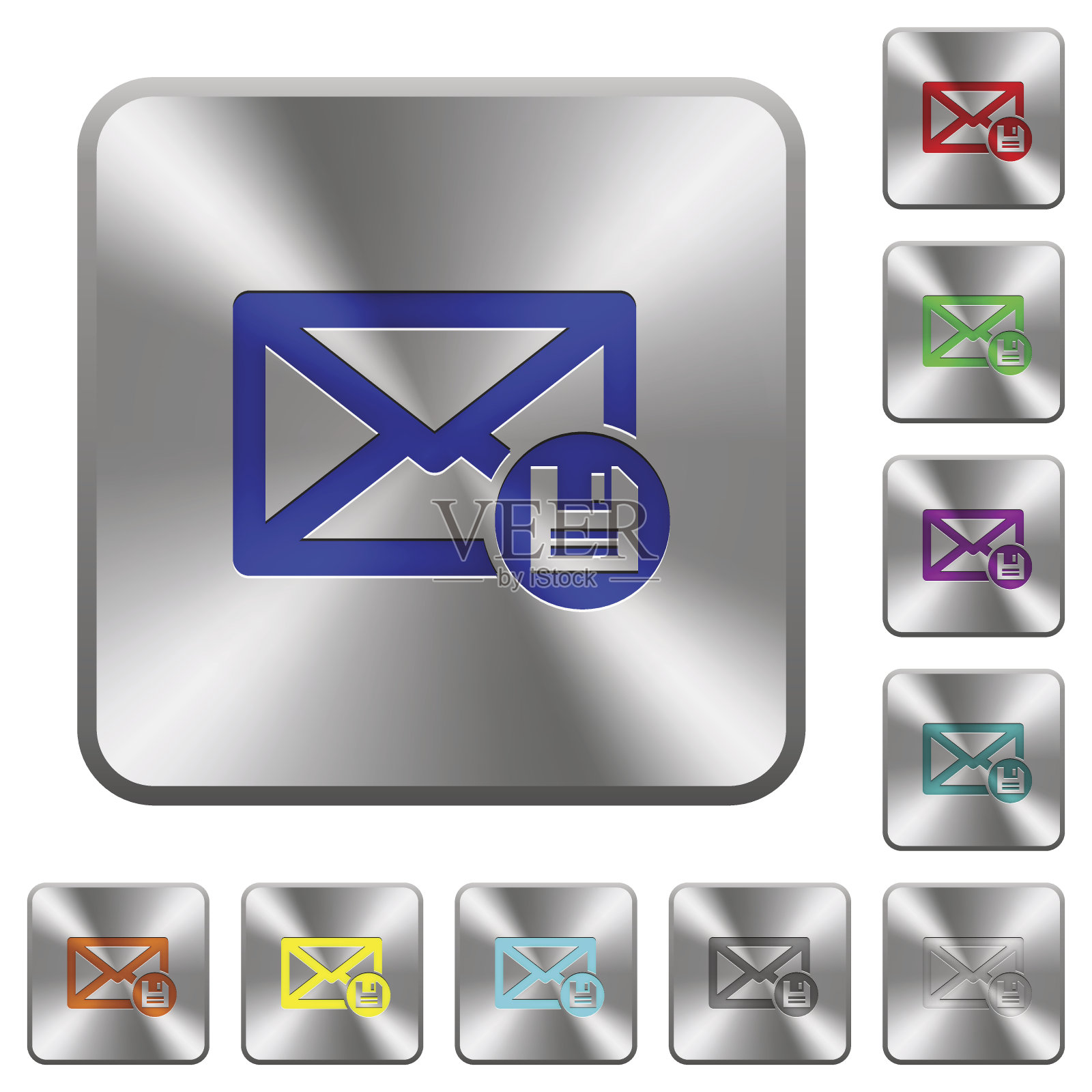 档案邮件圆形方形钢按钮图标素材