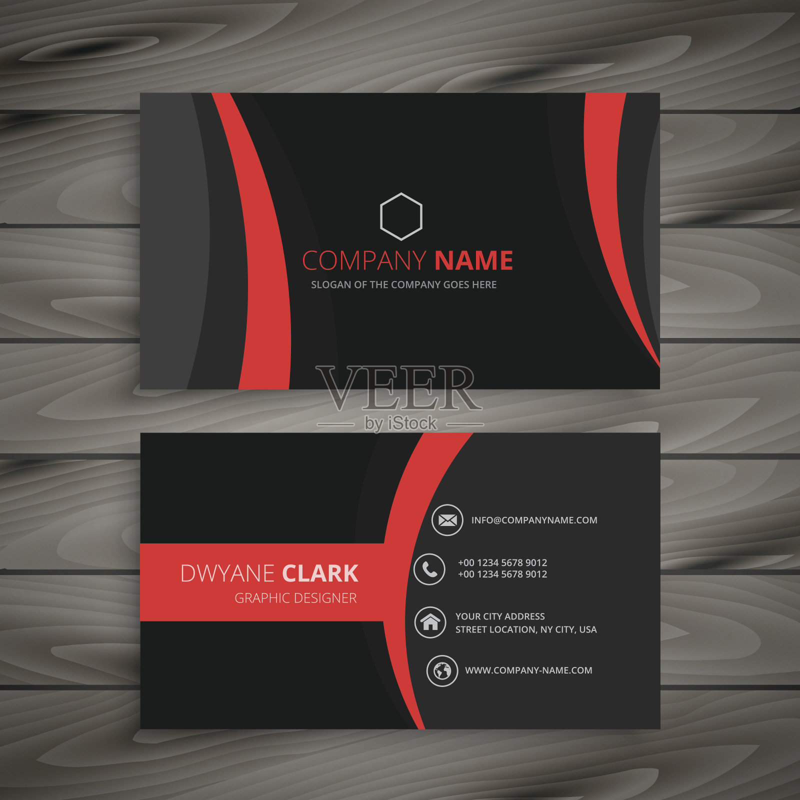 暗现代红黑名片模板矢量设计插图设计模板素材