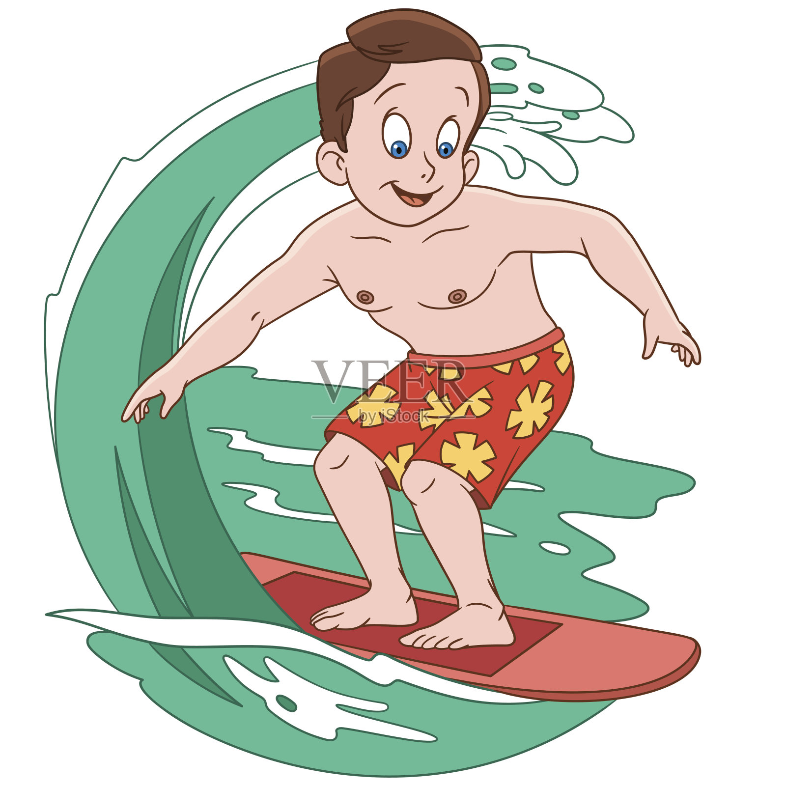 卡通男孩在海浪上冲浪设计元素图片