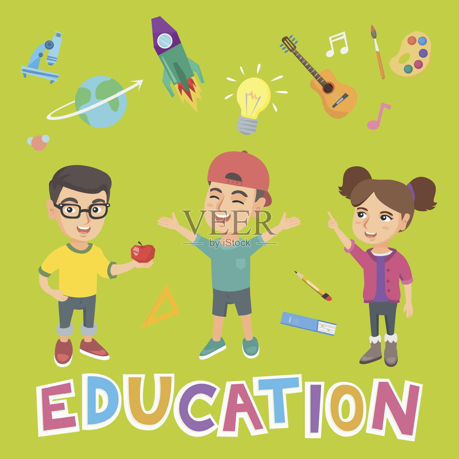 白种人学生和文字教育插画图片素材