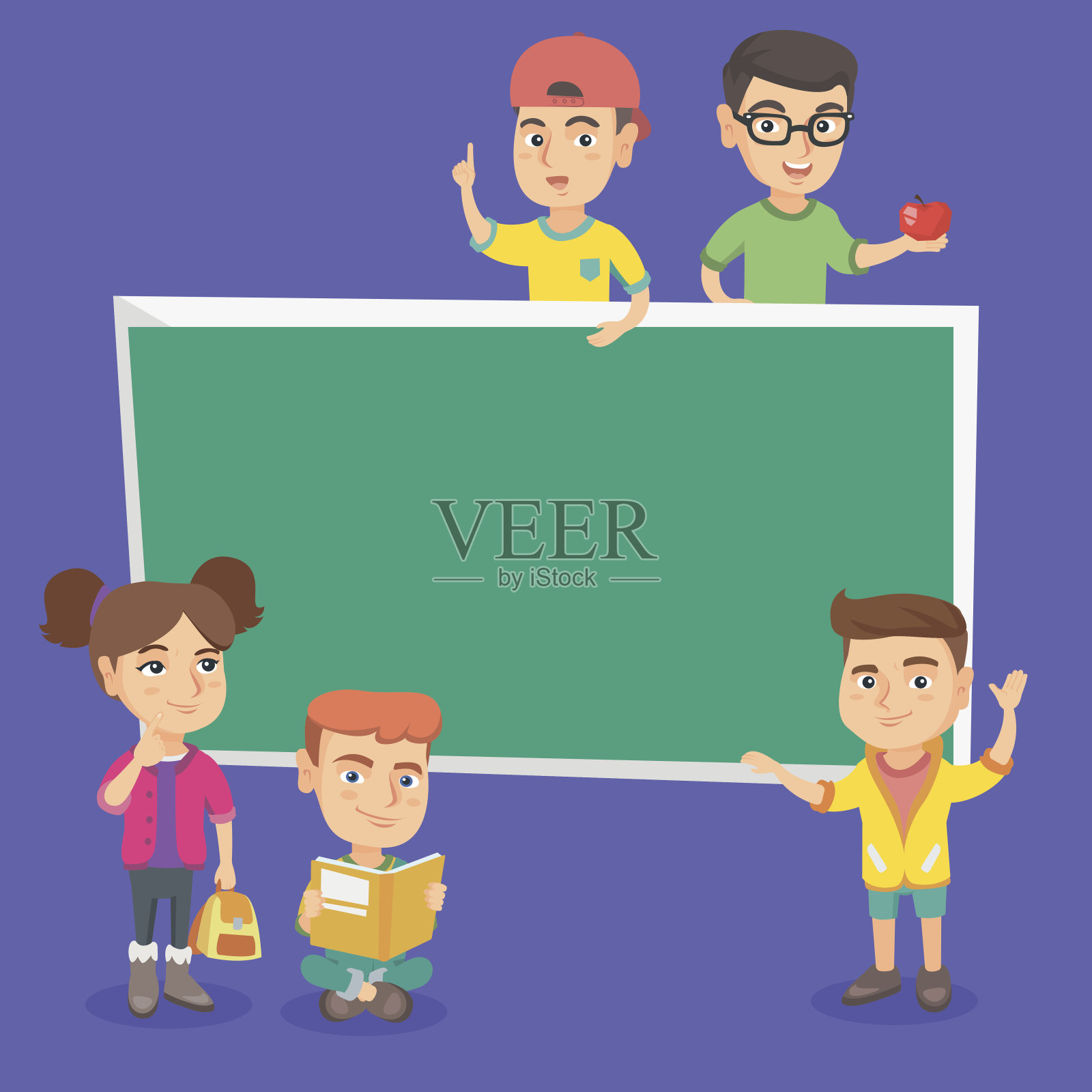 白人同学站在黑板旁边插画图片素材