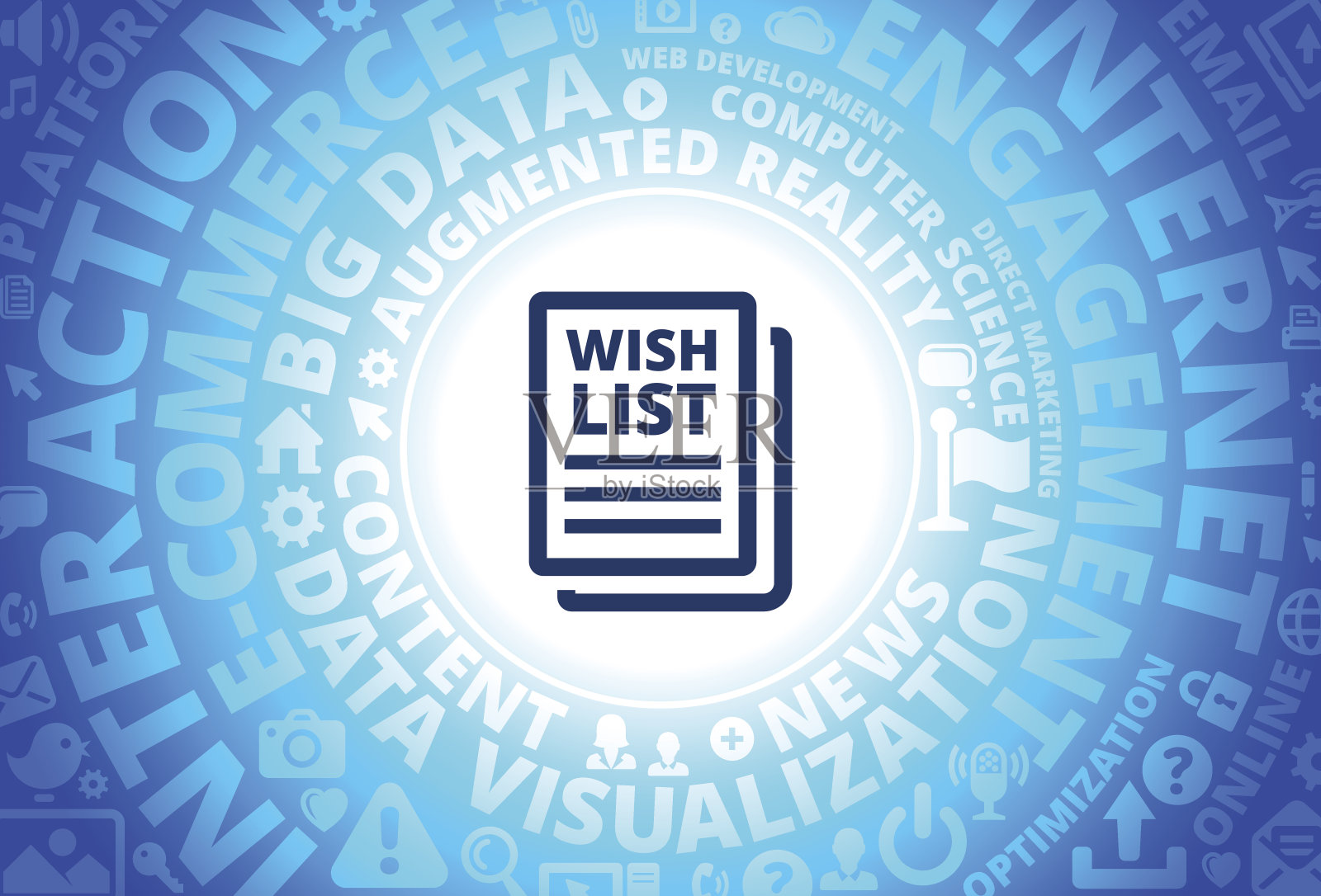 愿望清单图标在互联网现代技术词汇背景插画图片素材