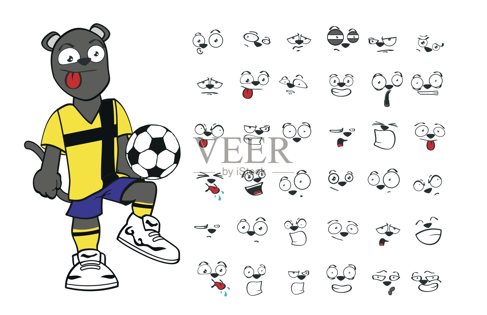 滑稽黑豹卡通足球表情集插画图片素材
