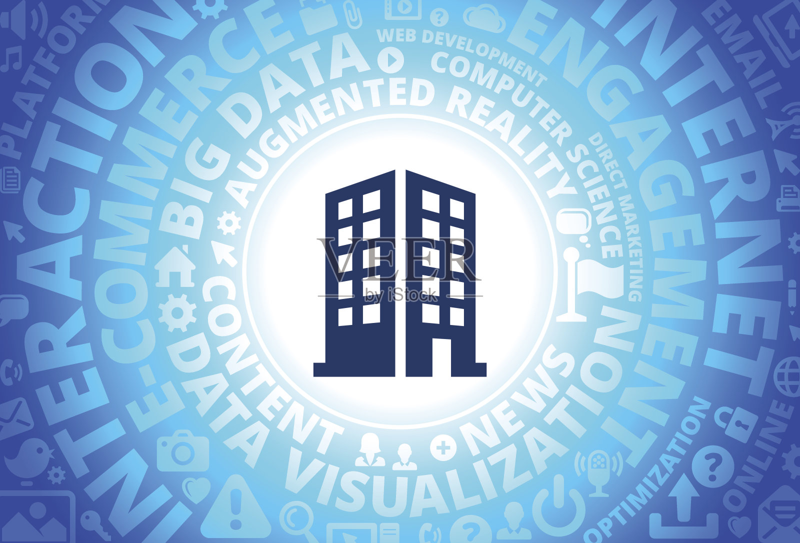 现代科技词汇背景下的互联网图标构建插画图片素材