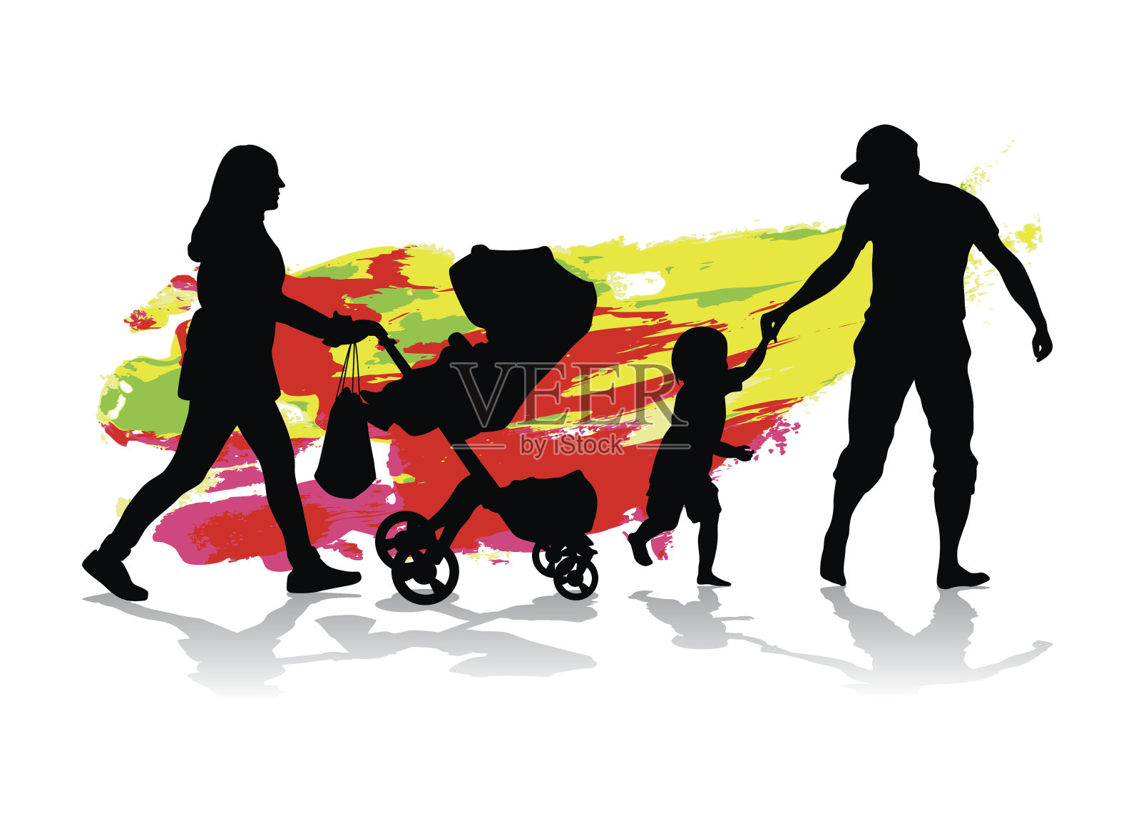 带孩子散步插画图片素材