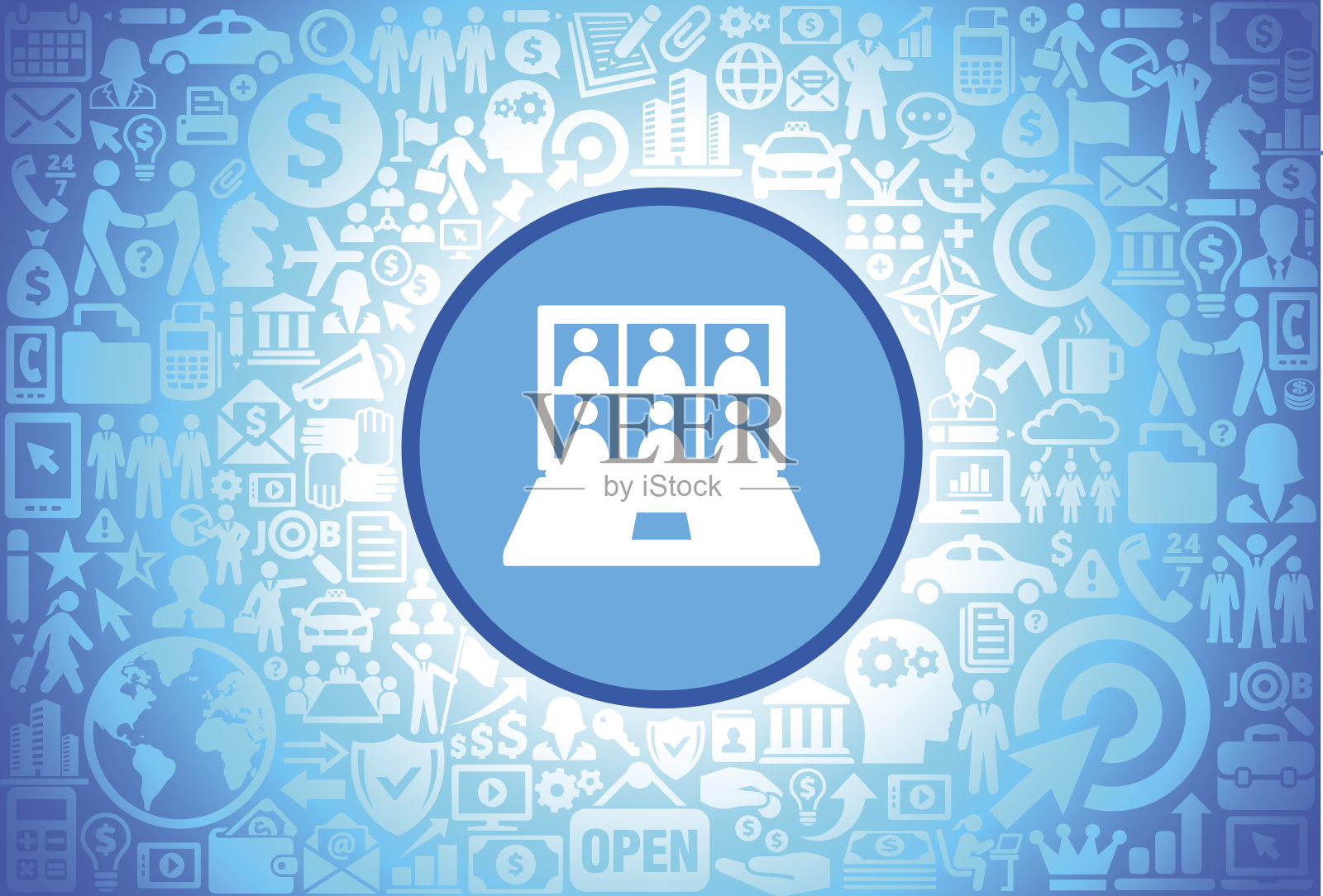 笔记本电脑屏幕和候选人图标在商业和金融矢量背景插画图片素材