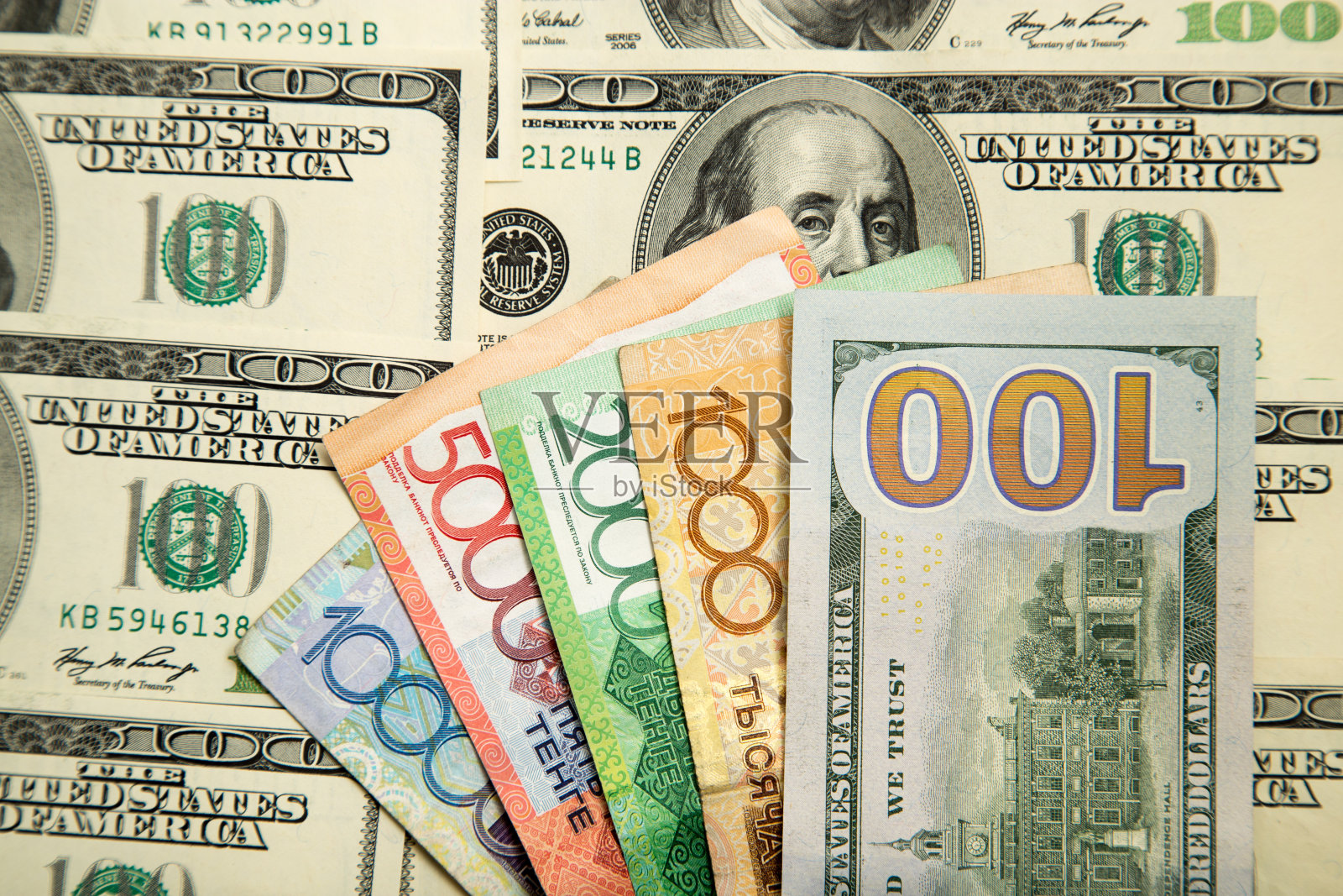 哈萨克斯坦坚戈和美元照片摄影图片