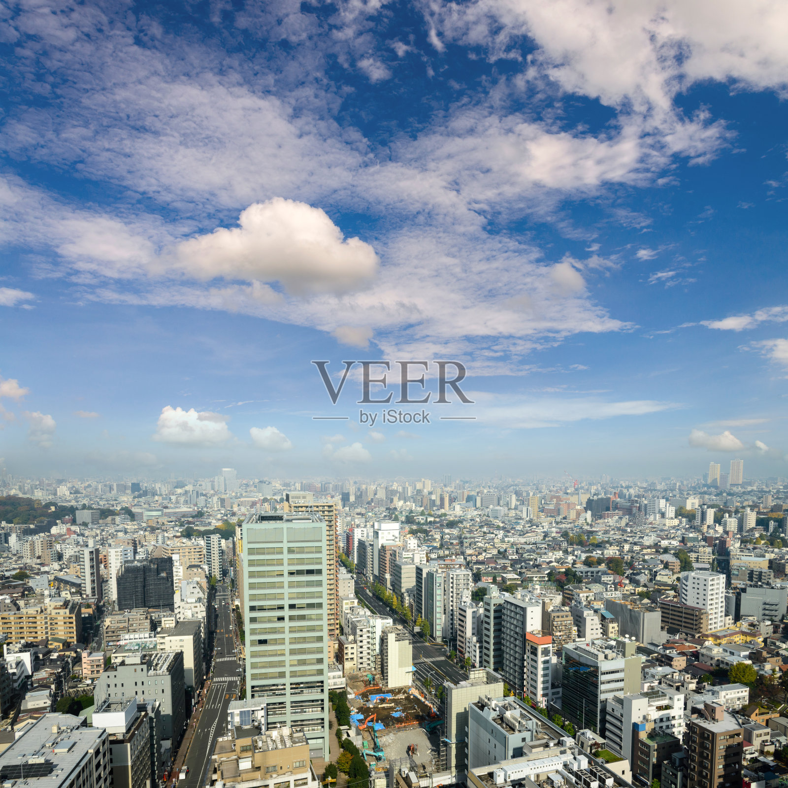 东京的城市景观在冬季雨后的雾，天际线的文京区，东京，日本。照片摄影图片