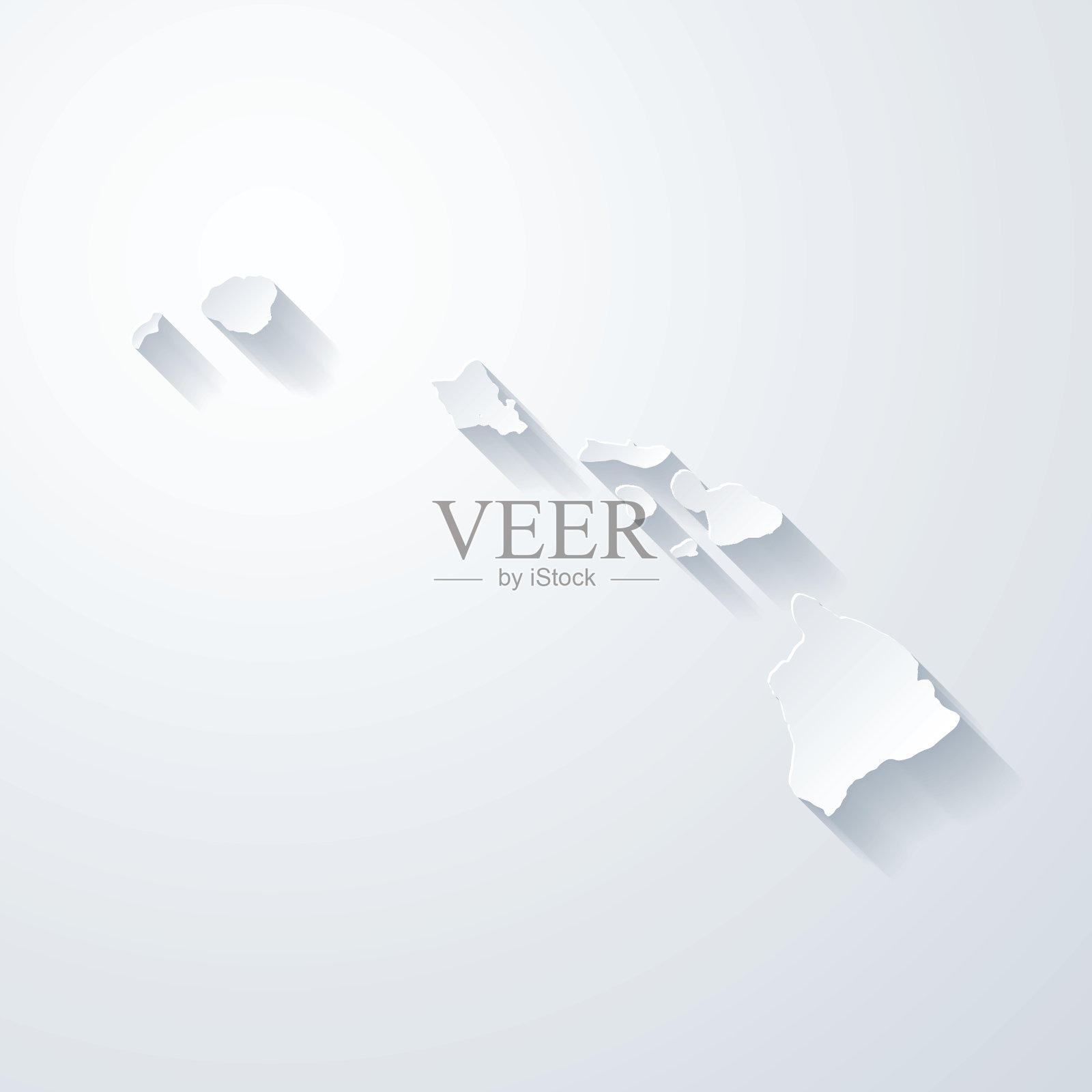 夏威夷地图与剪纸效果空白背景插画图片素材