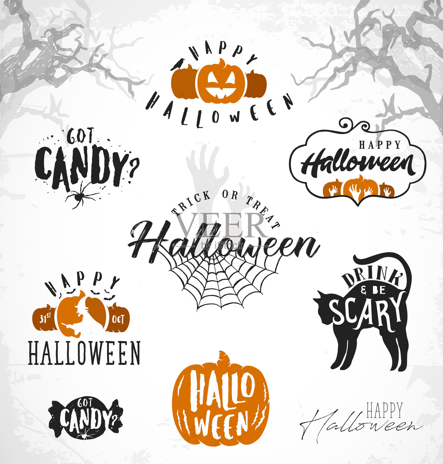 万圣节设计元素的派对，贺卡和邀请插画图片素材