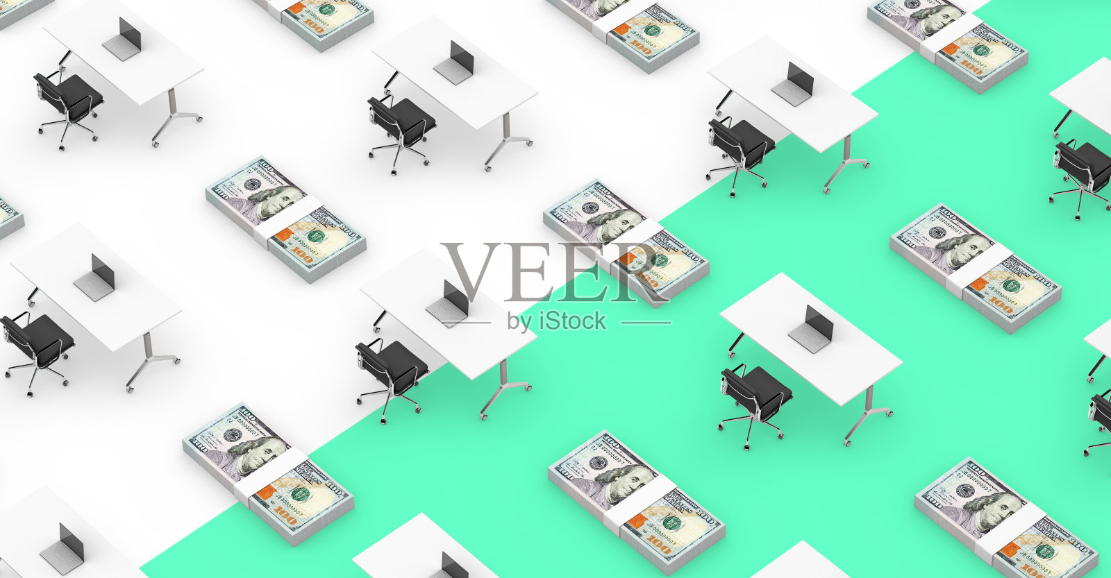 办公桌和美元钞票的商业概念照片摄影图片