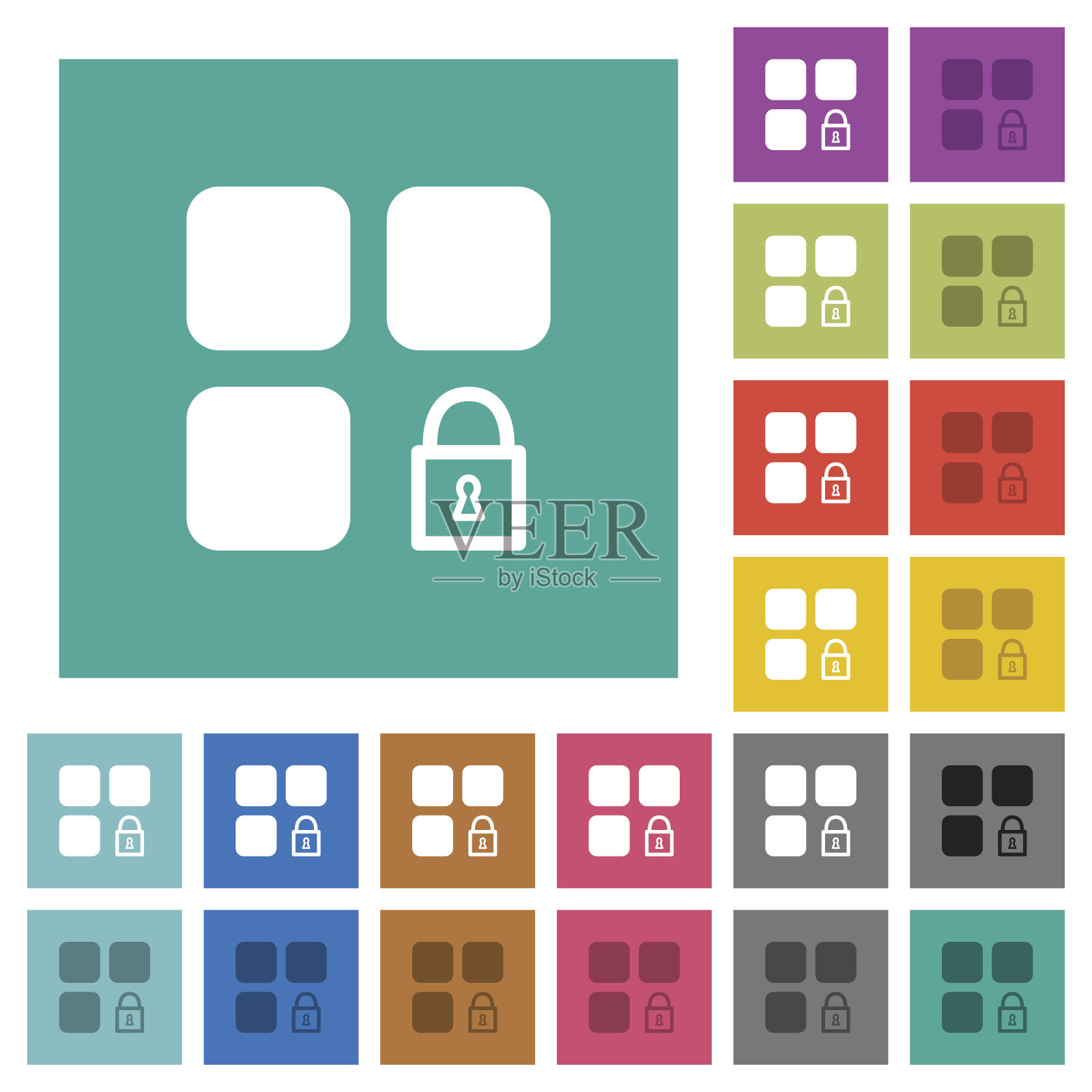 锁组件方形平面多色图标图标素材