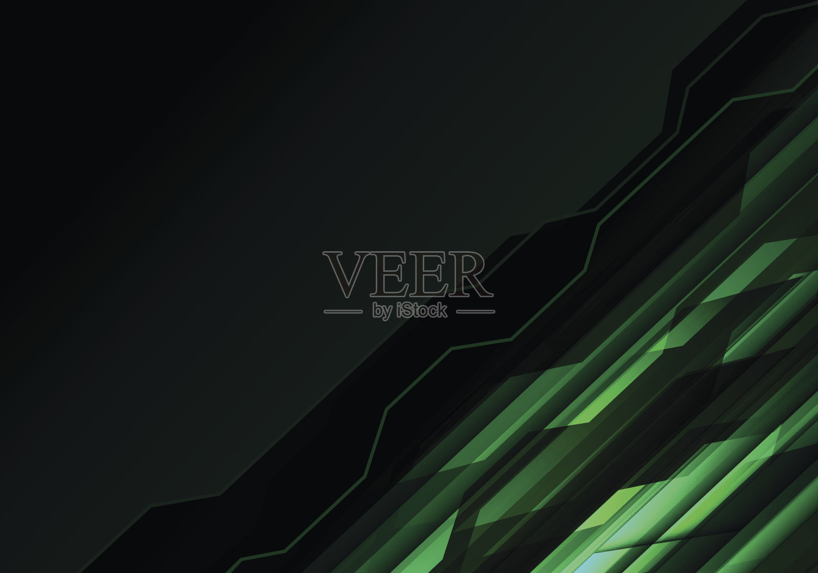 抽象绿色多边形光黑色设计现代技术背景矢量插图。插画图片素材