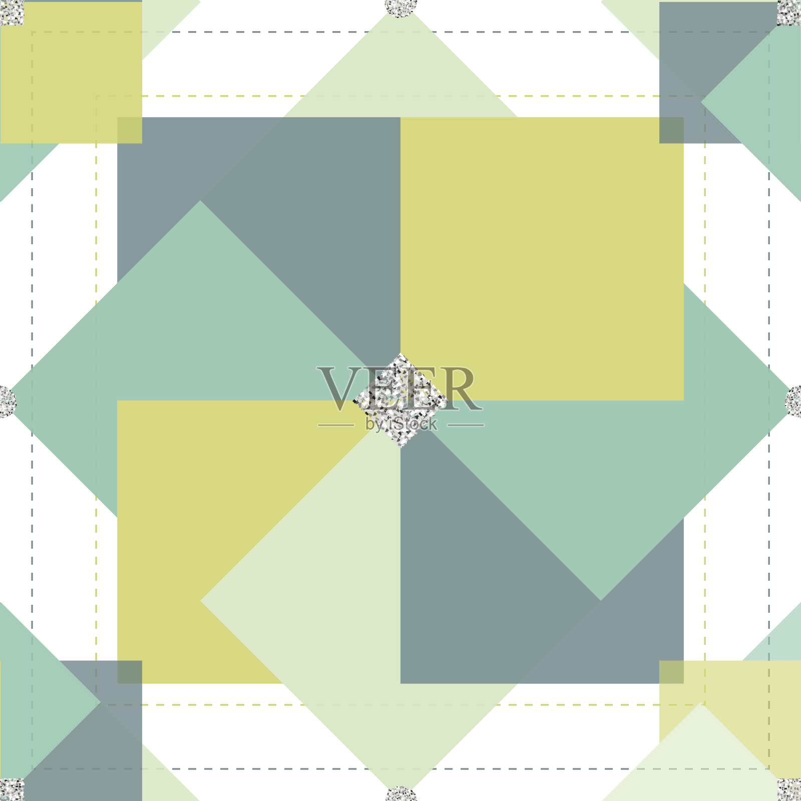 无缝彩色抽象花卉图案与银色闪光的白色背景插画图片素材