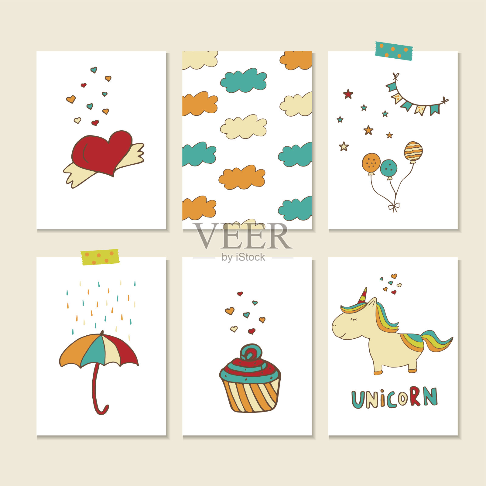 独角兽卡片插画图片素材