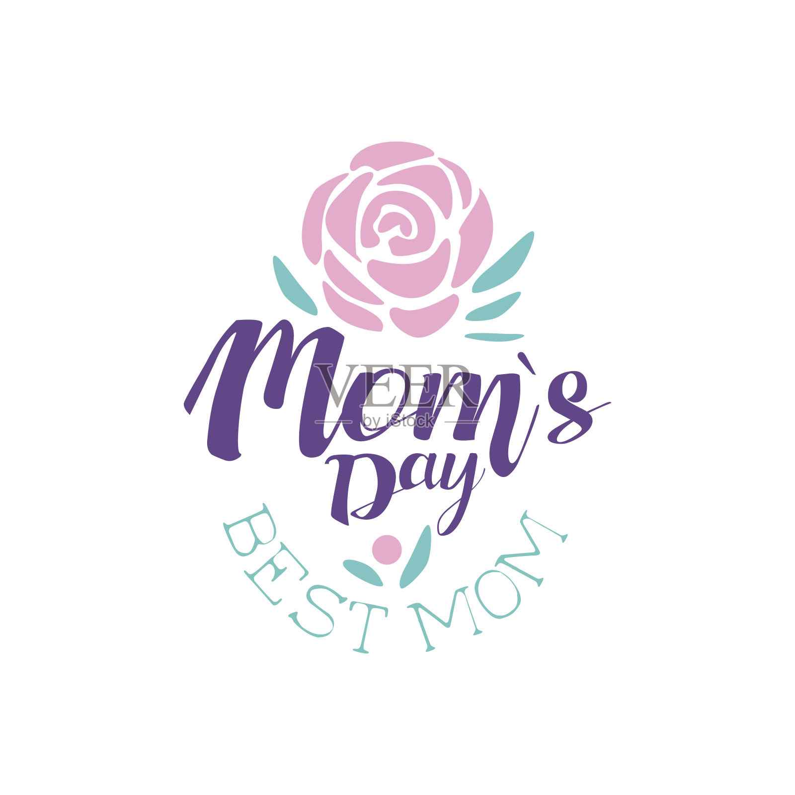 母亲节快乐标志模板，最佳妈妈标签与鲜花，彩色手绘矢量插图插画图片素材