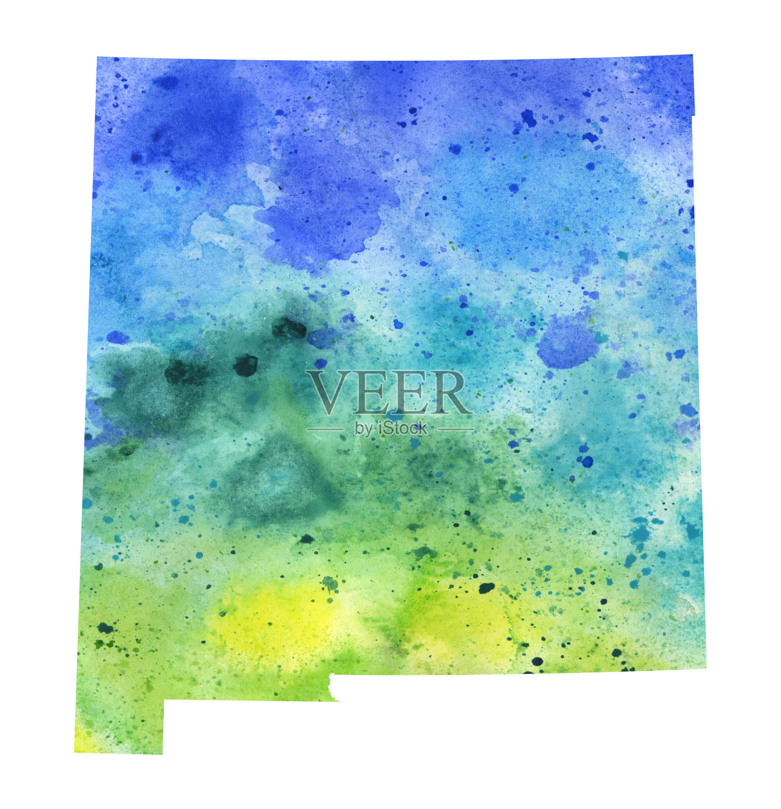 水彩地图的新墨西哥在蓝色和绿色插画图片素材