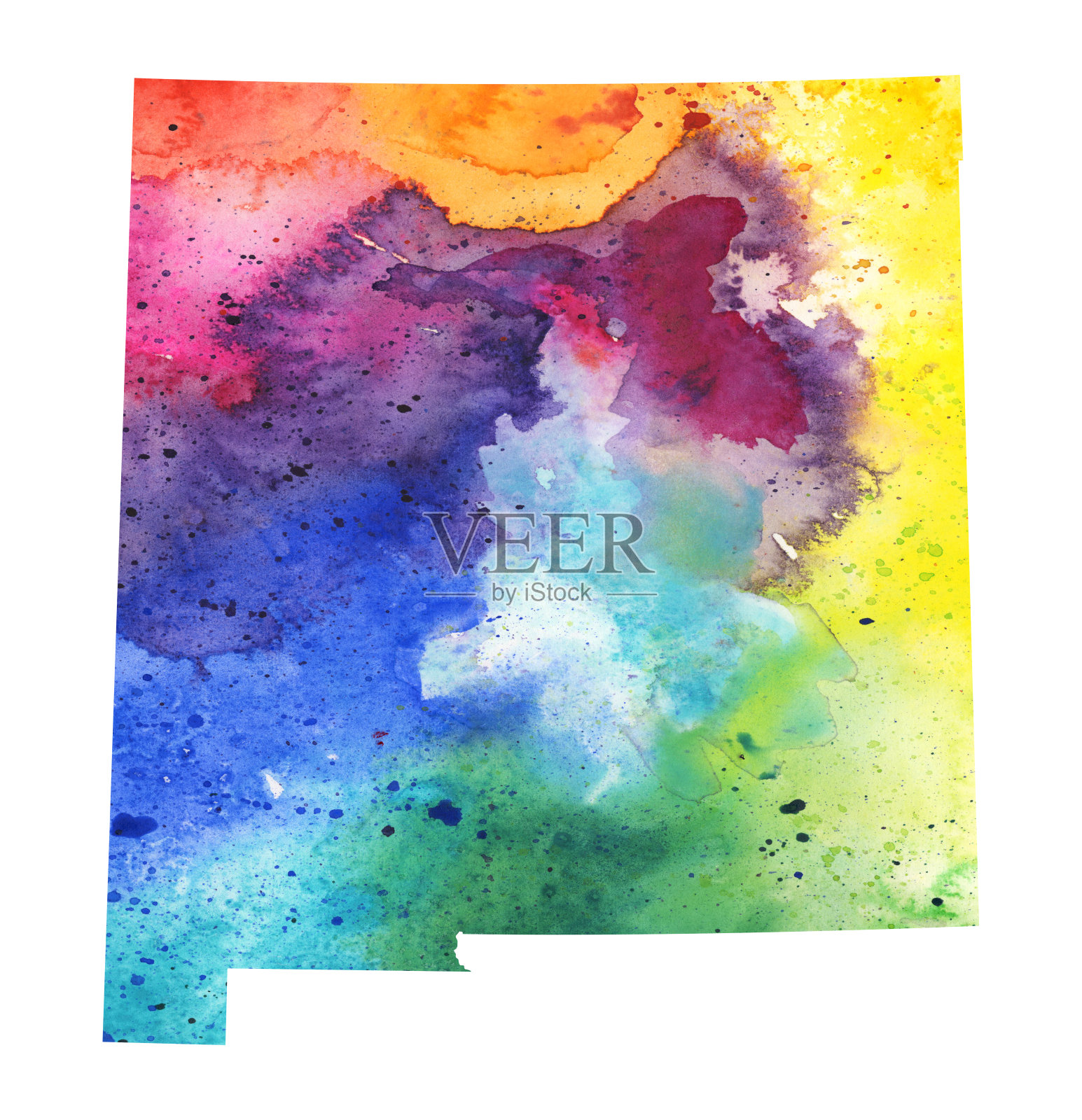 彩虹色的新墨西哥水彩地图插画图片素材