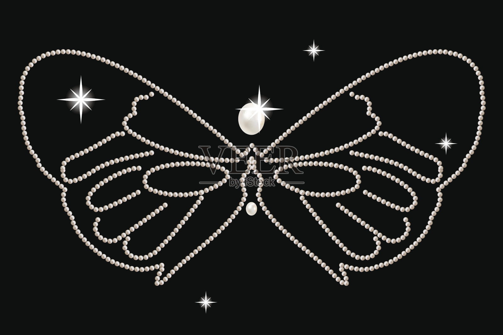 用白色珍珠装饰的宝石蝴蝶插画图片素材