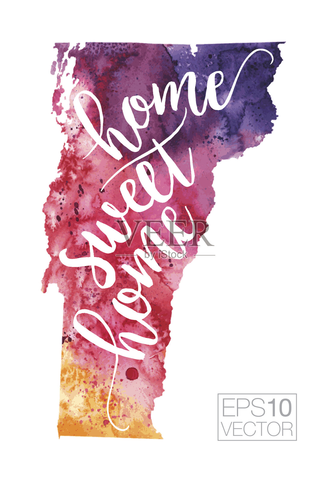 家甜蜜的家矢量水彩地图佛蒙特插画图片素材