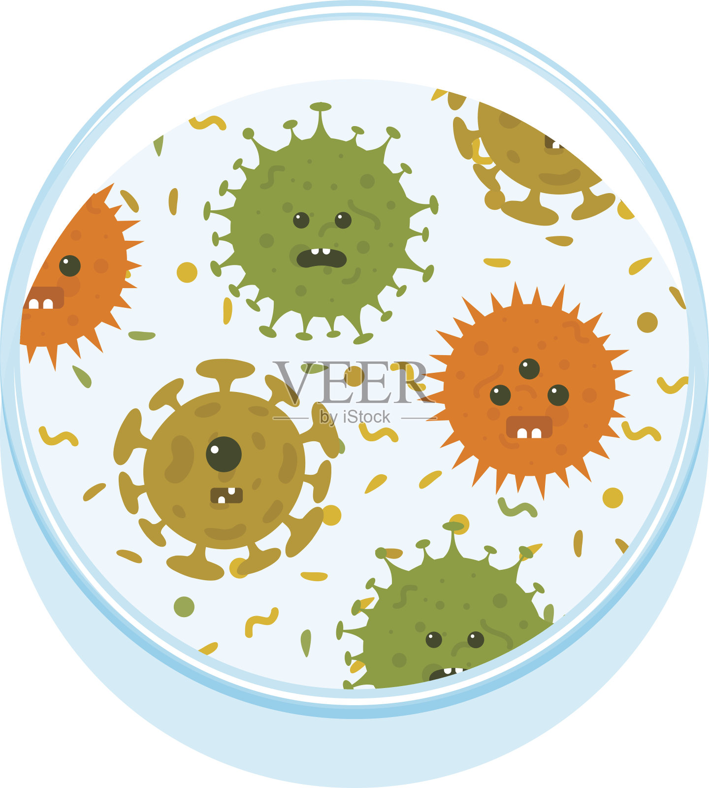 有卡通微生物的培养皿插画图片素材