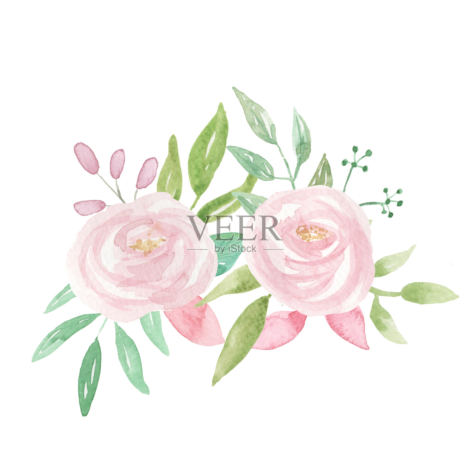 粉白色婚礼花手绘花束插画图片素材