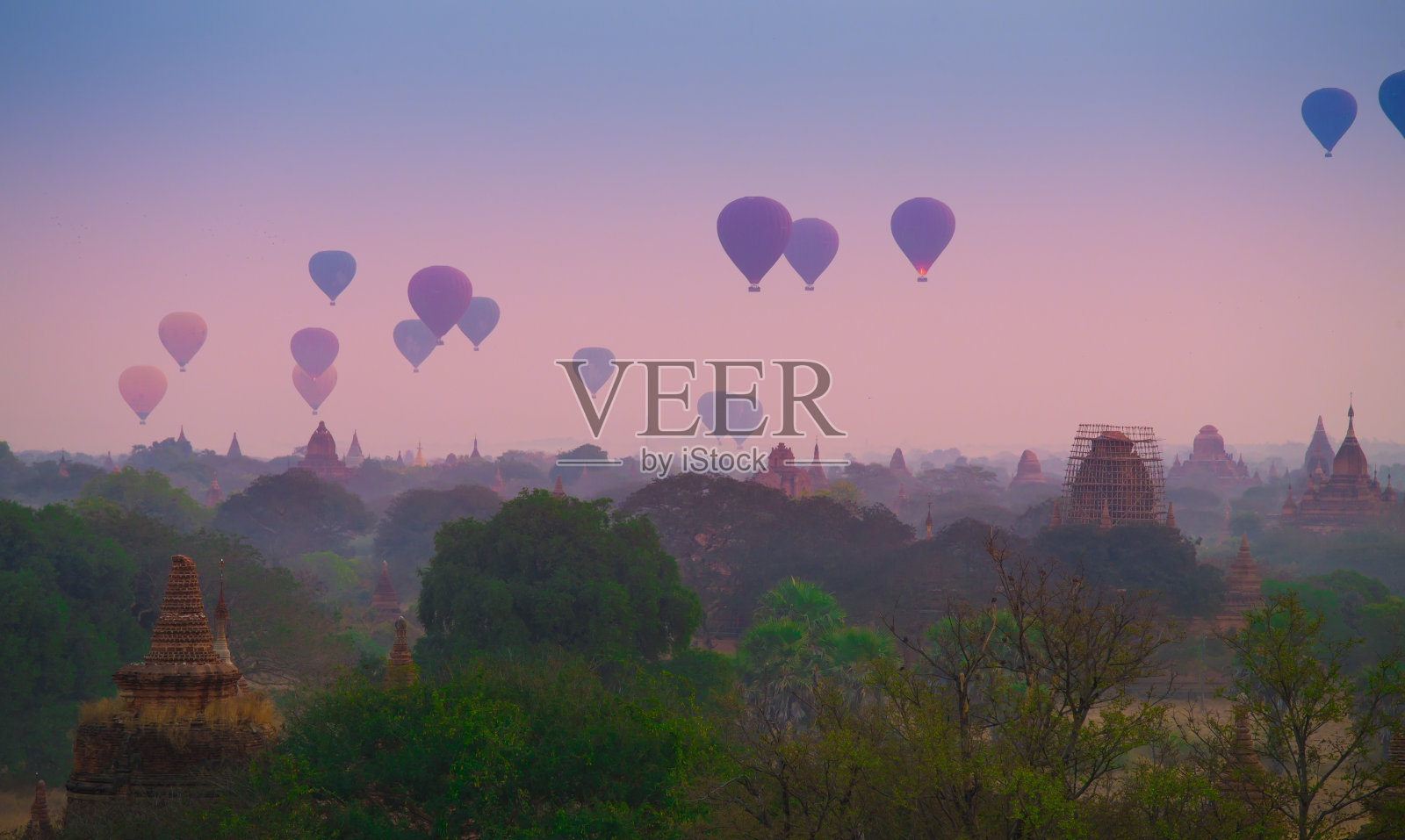 缅甸。蒲甘。日出的气球照片摄影图片