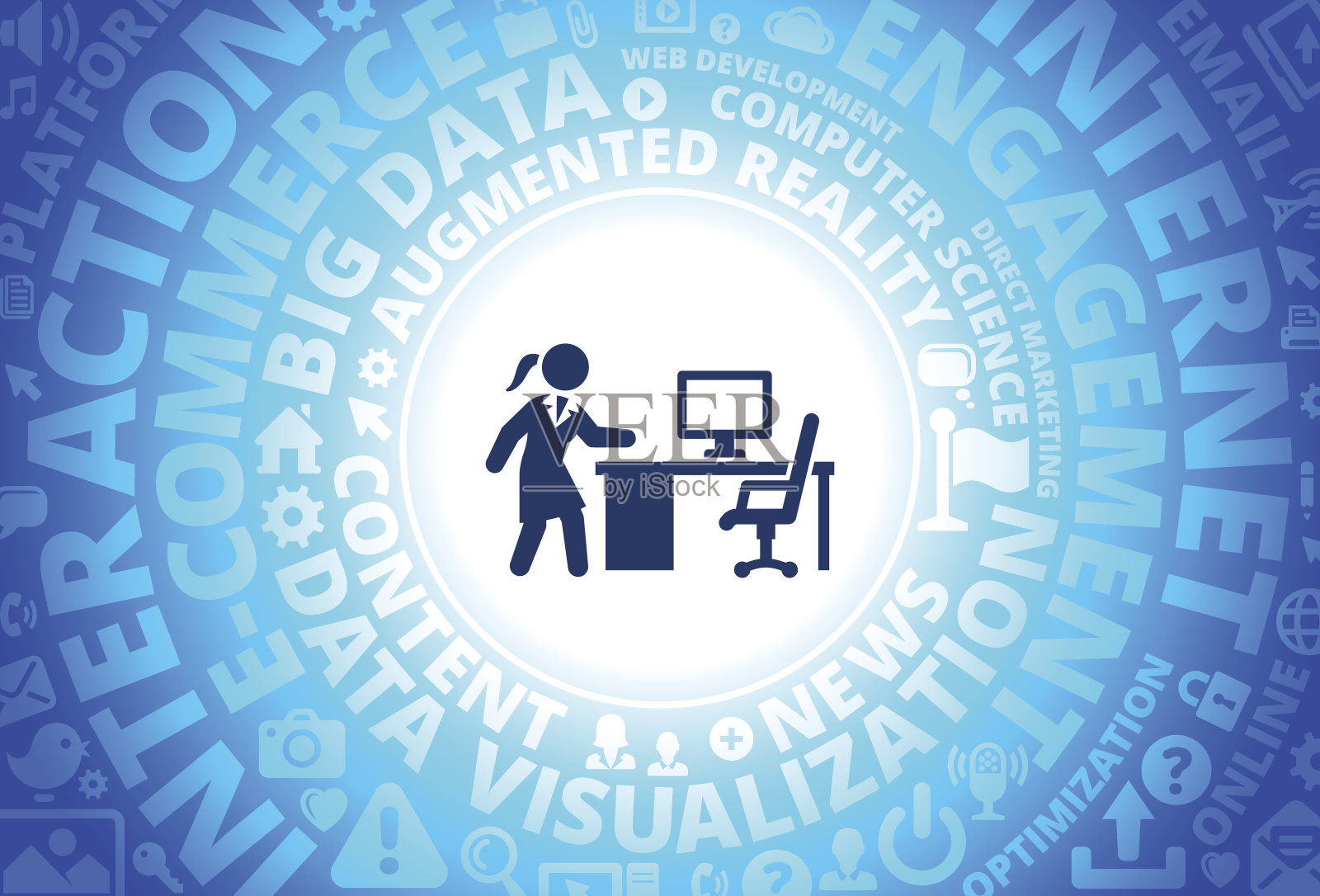 商业女性工作图标互联网现代技术词汇背景插画图片素材