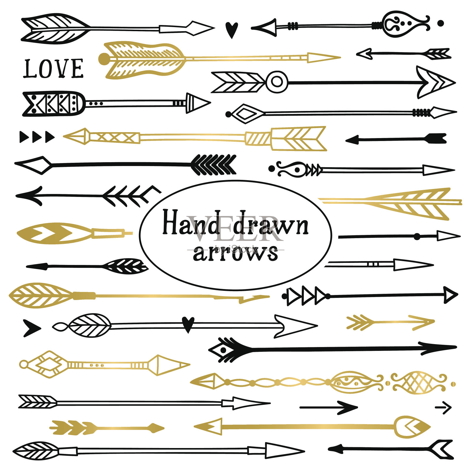 手绘部落箭。向量集。设计元素图片