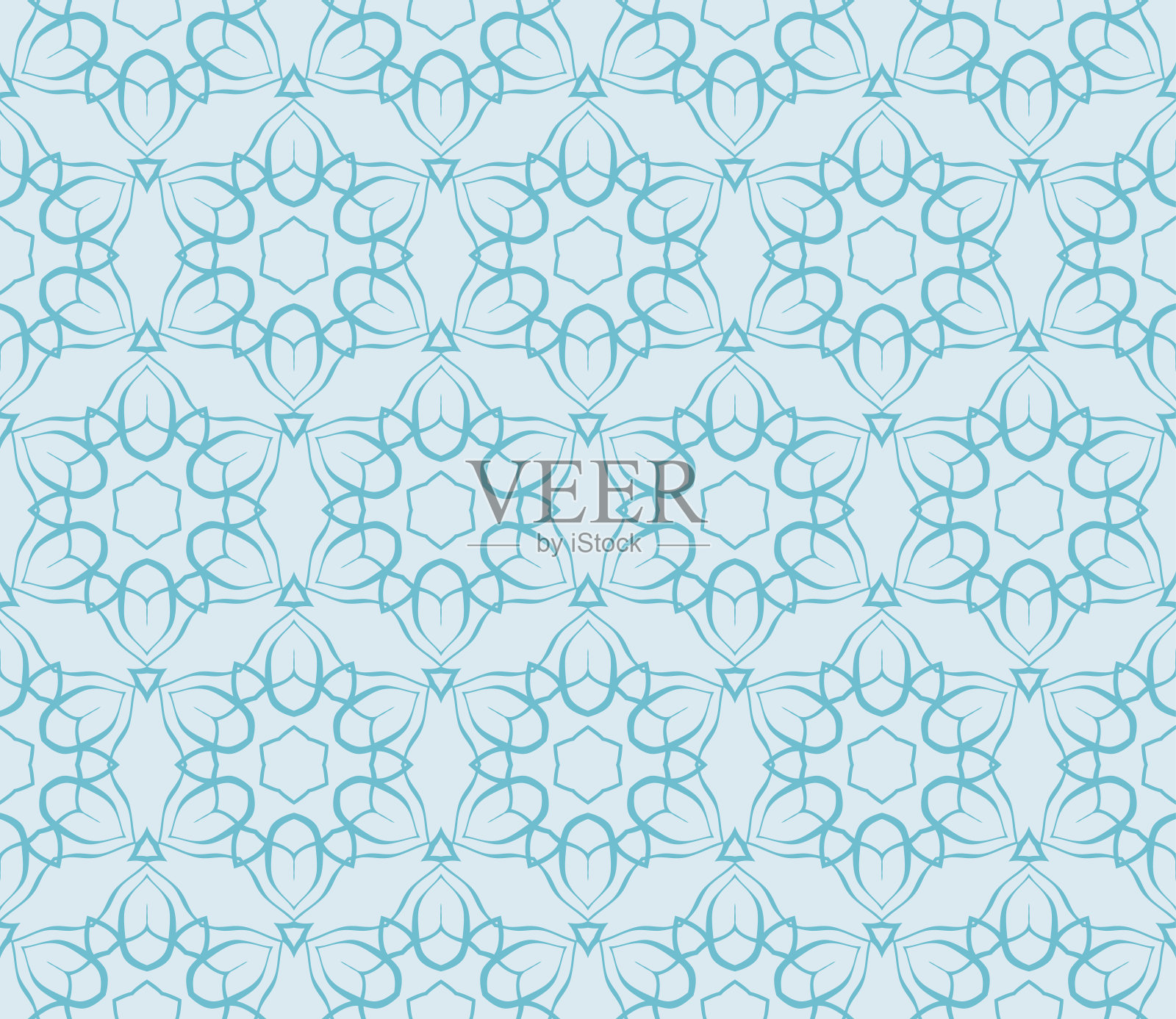 装饰无缝花边图案在几何风格。花卉装饰。矢量插图。用于设计布料、纸张、印花、纺织品。蓝色海洋水彩插画图片素材