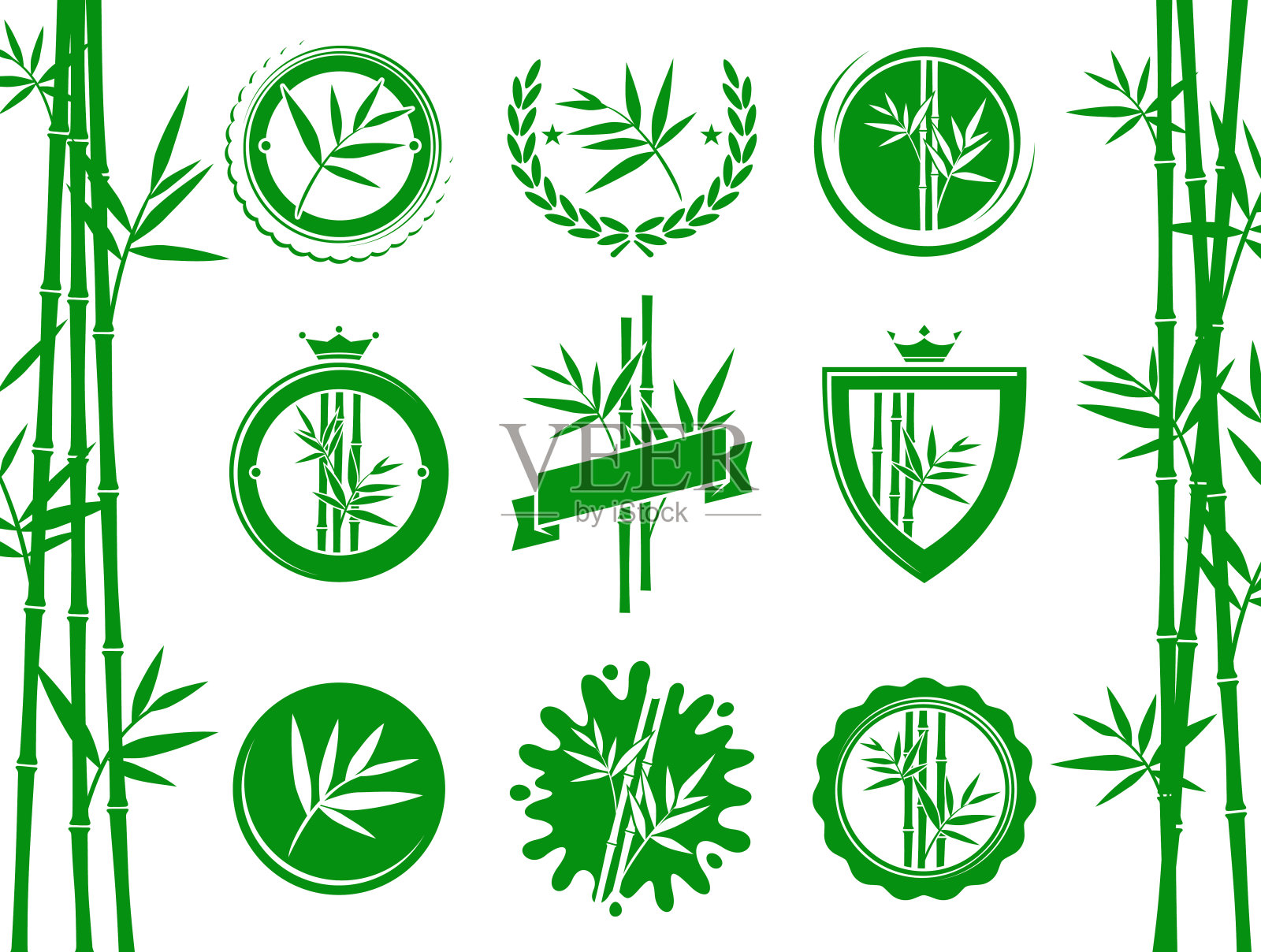 竹制标签和元素集。向量插画图片素材