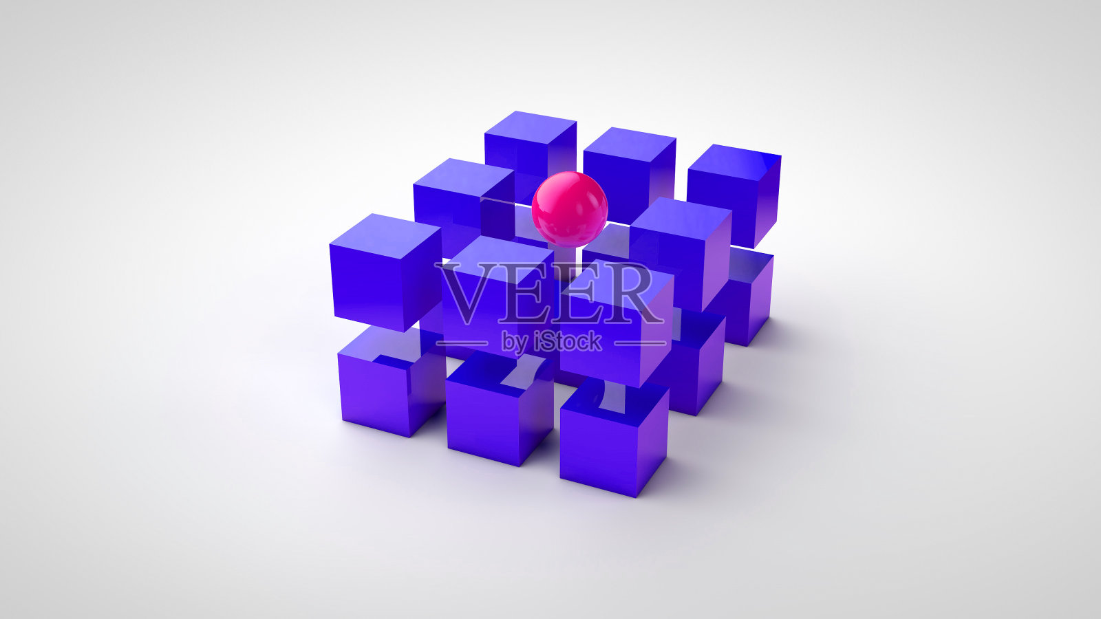 蓝色的方块和一个红色的球照片摄影图片