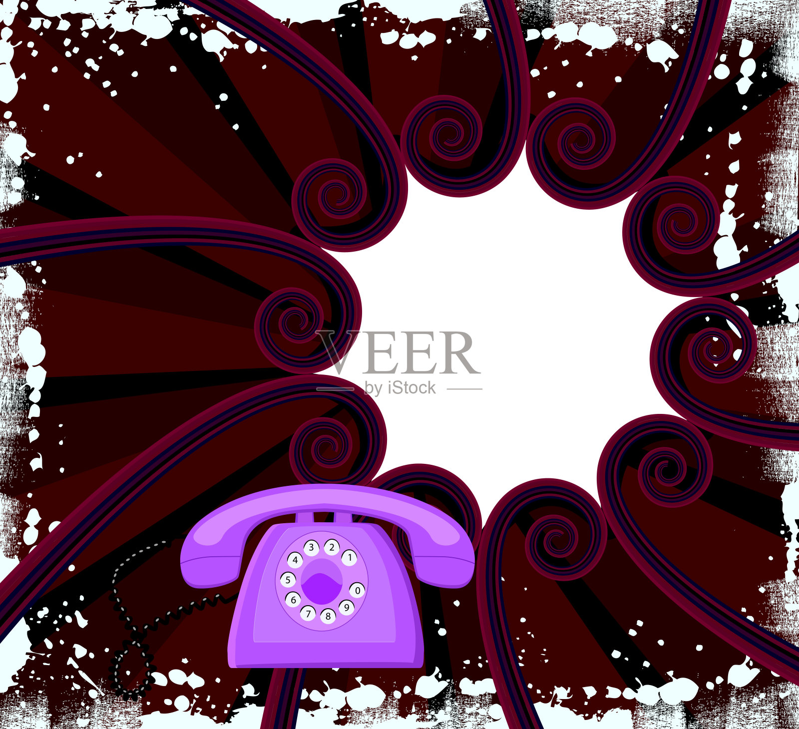 80年代风格的电话和背景与框架插画图片素材