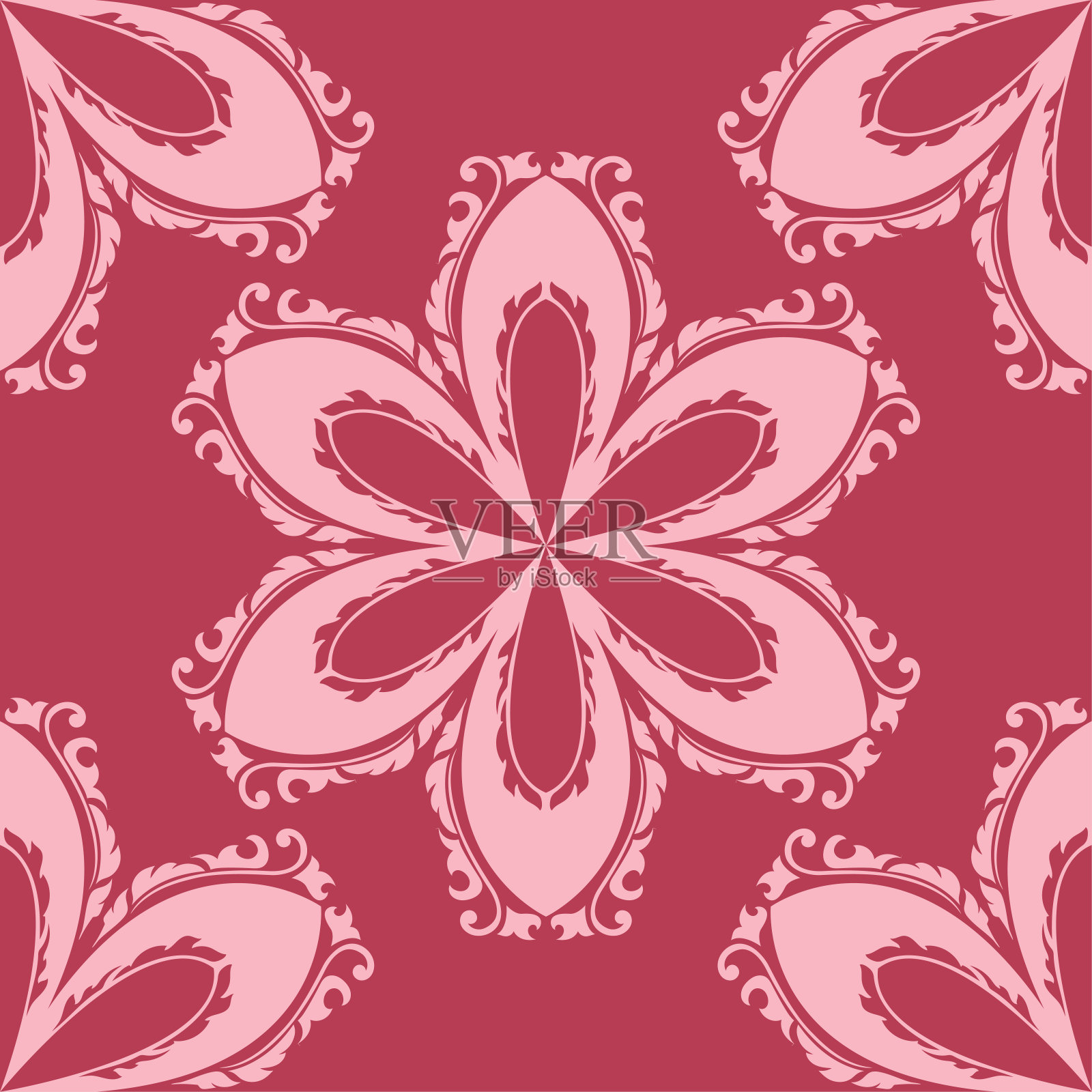 红色背景上的花无缝图案插画图片素材