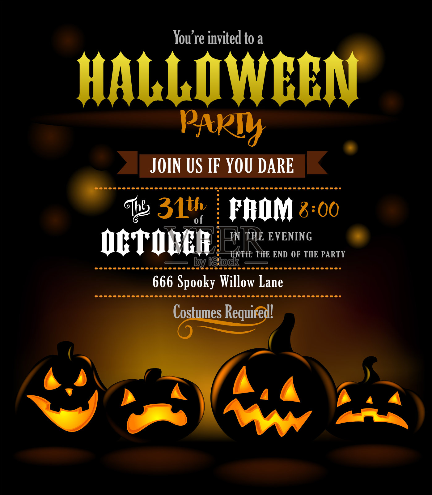 万圣节派对邀请与可怕的南瓜设计模板素材