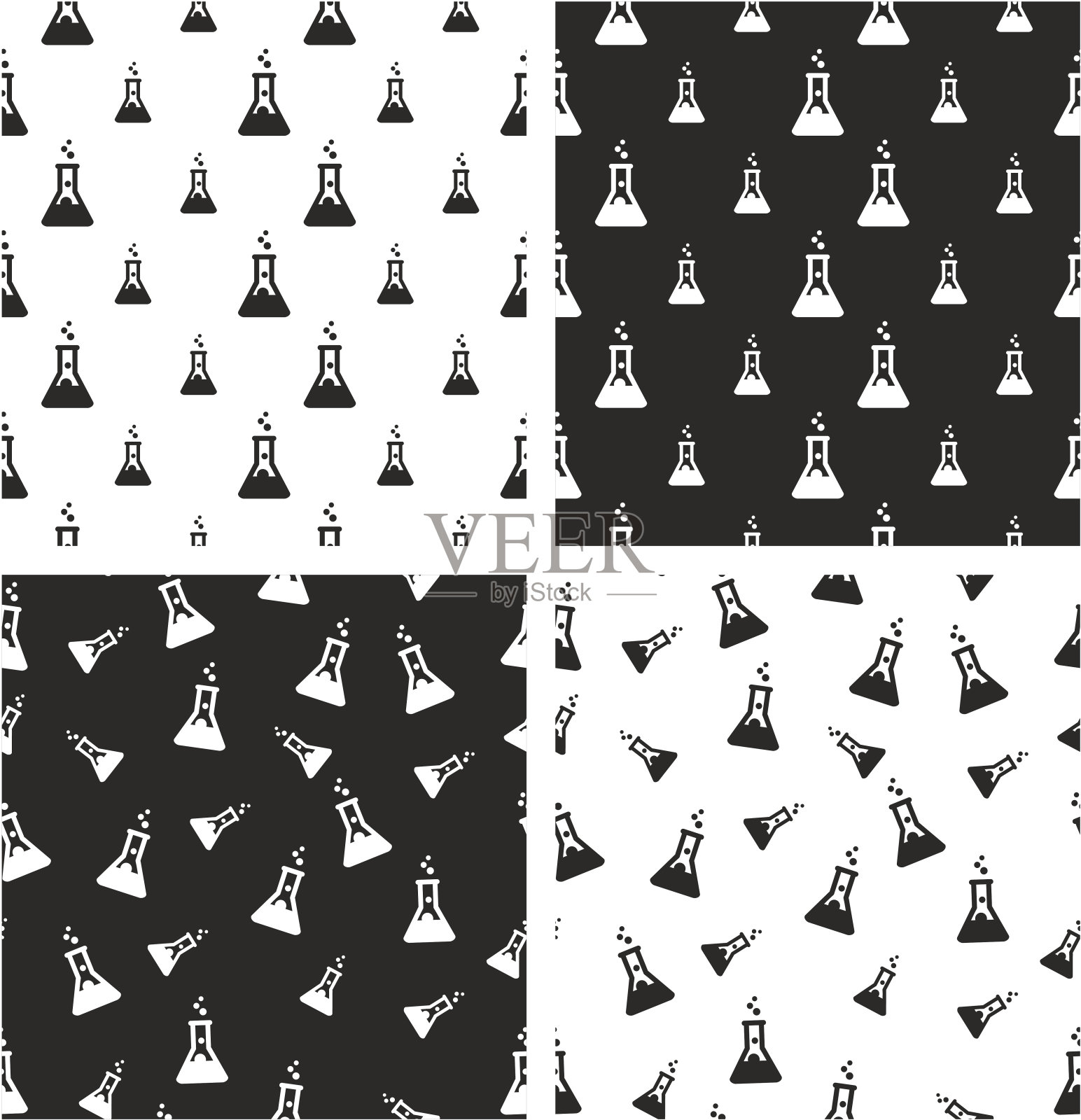 化学试管大小排列和随机无缝图案组插画图片素材