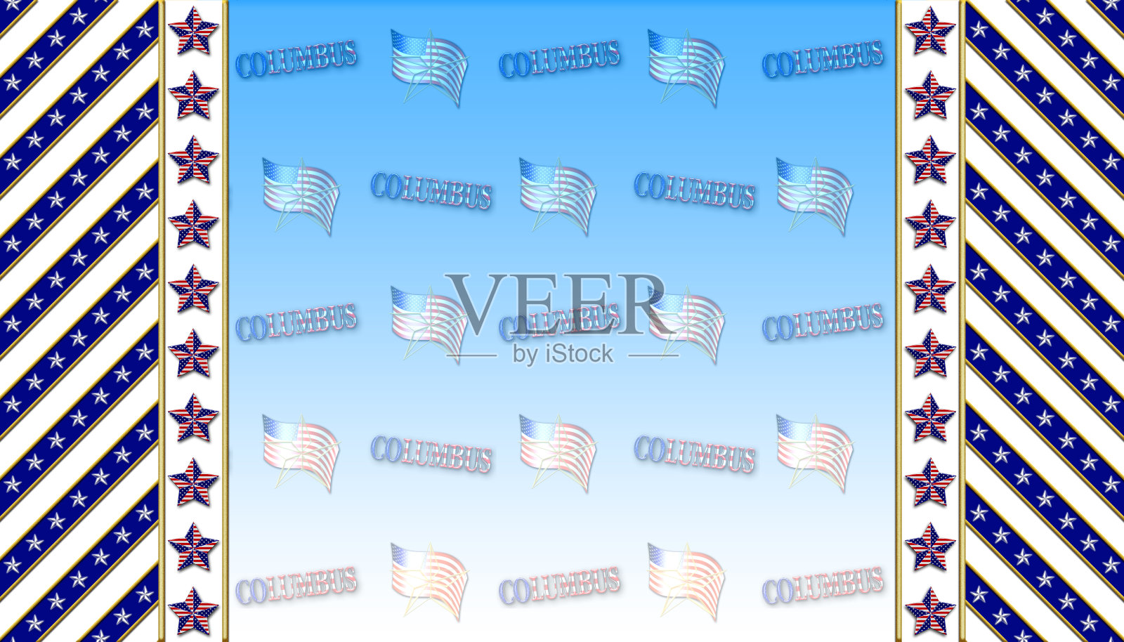3D，蓝色渐变背景为美国假日。哥伦布日，3D，美国节日模板。照片摄影图片