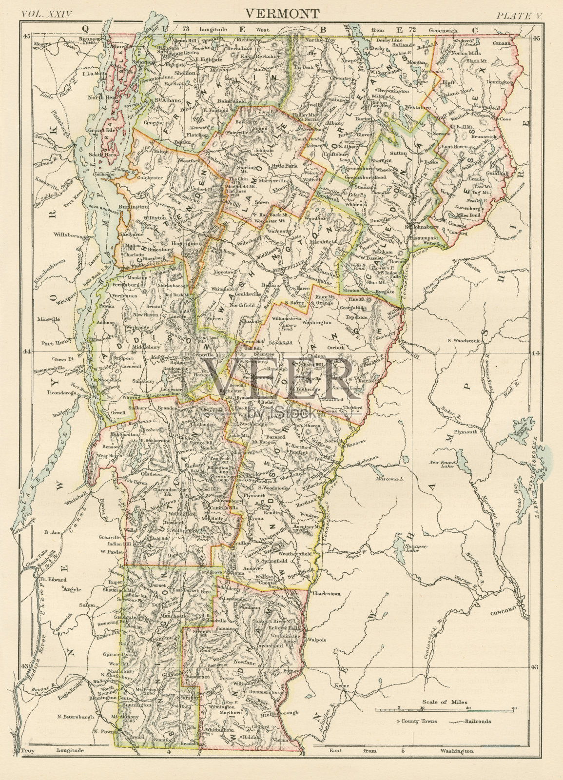 美国佛蒙特州地图1885插画图片素材