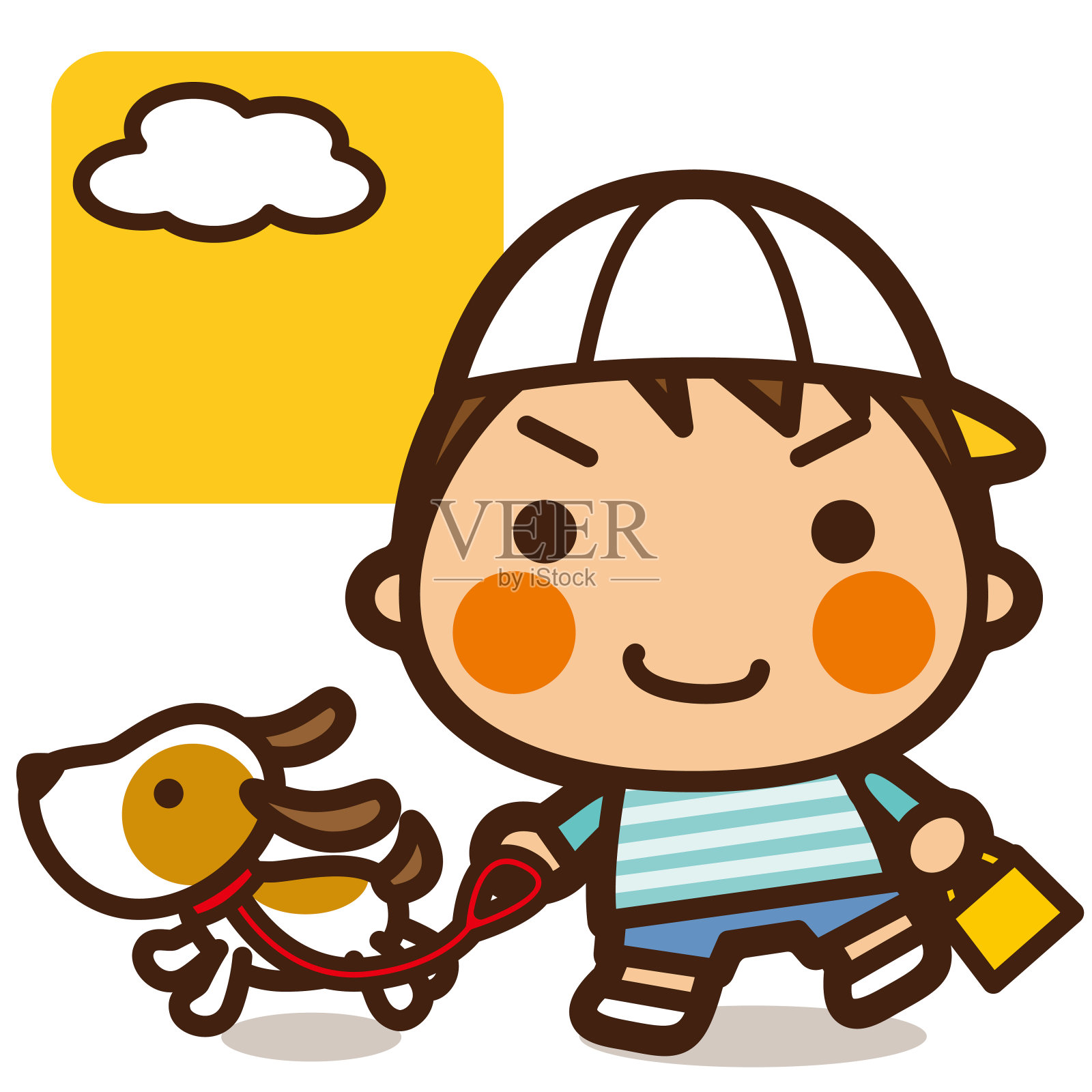 学校的孩子/遛狗的男孩插画图片素材