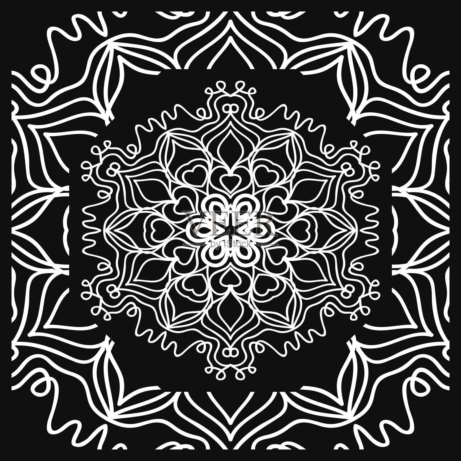 矢量插图。花样与花卉曼陀罗，装饰边界。印花面料，手帕设计插画图片素材