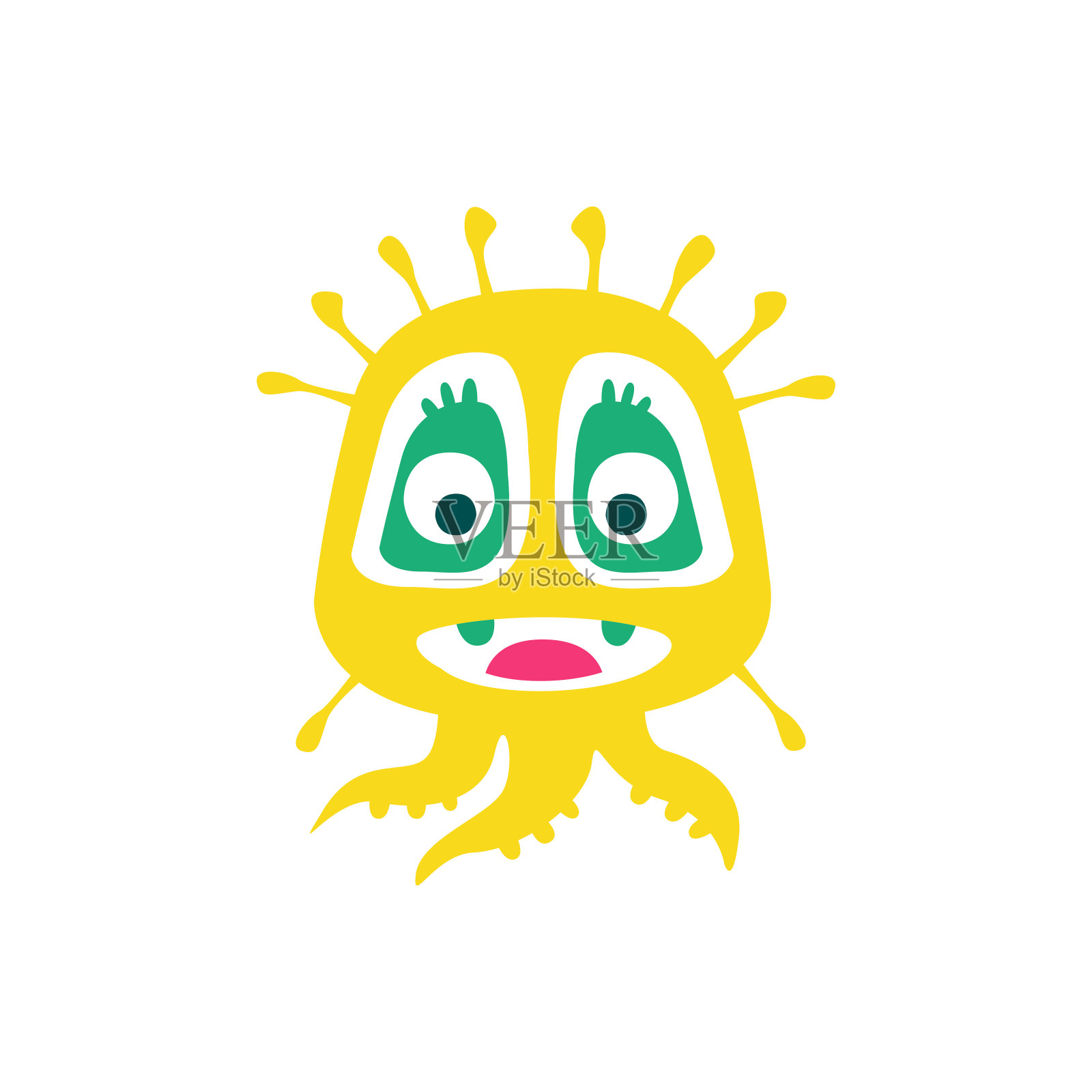 可爱的黄色卡通怪物难以置信的不可思议的生物有趣的外星矢量插图