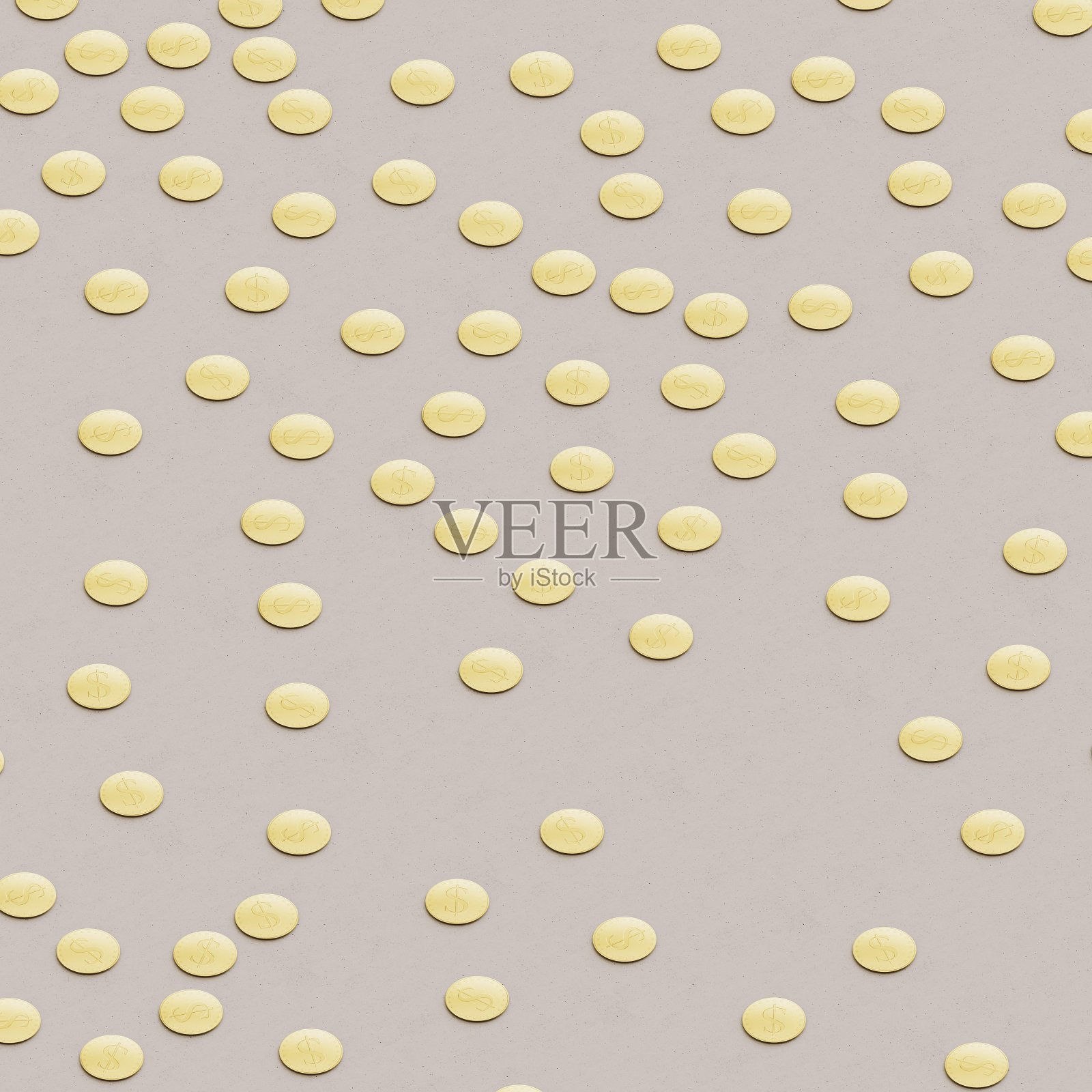 等距透视在分散的充满活力的彩色黄金美元符号硬币照片摄影图片