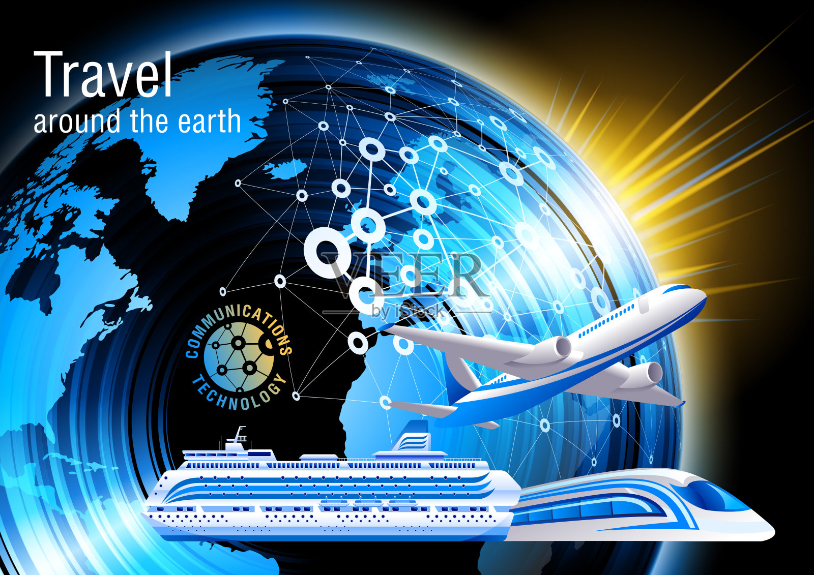 飞机旅行。插画图片素材