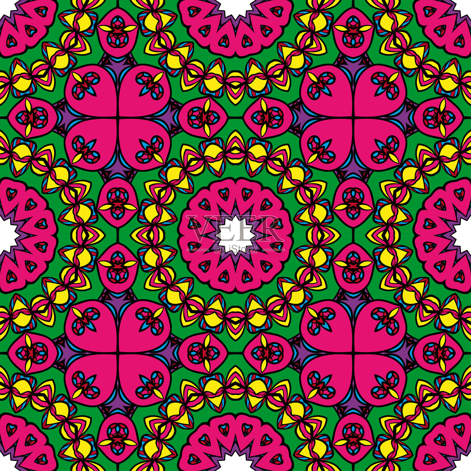 彩色无缝花图案。装饰的背景。用于在织物或纸张上印刷。矢量图插画图片素材