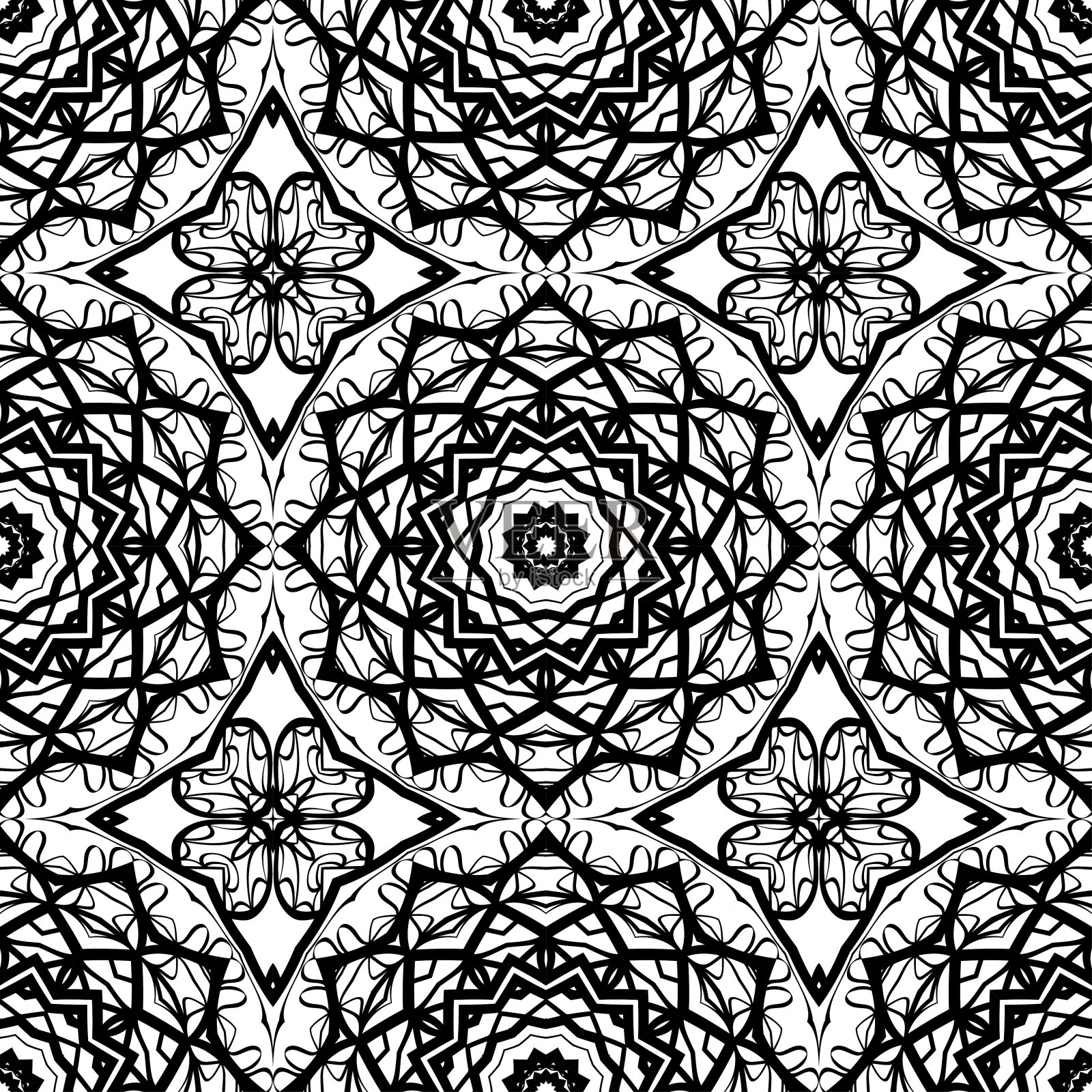 抽象曼陀罗花无缝图案。几何设计。向量。制作节日贺卡，情人节，婚礼请柬插画图片素材