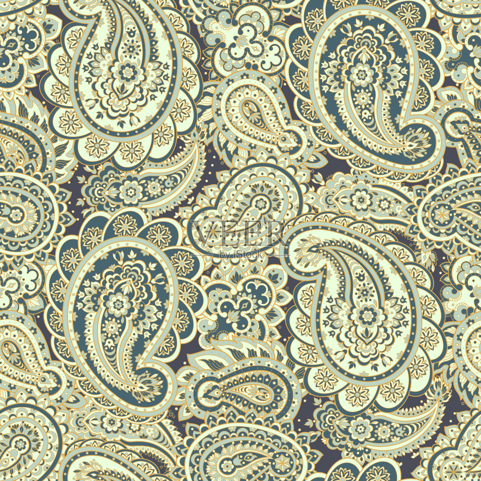 佩斯利无缝模式。亚洲风格矢量背景插画图片素材